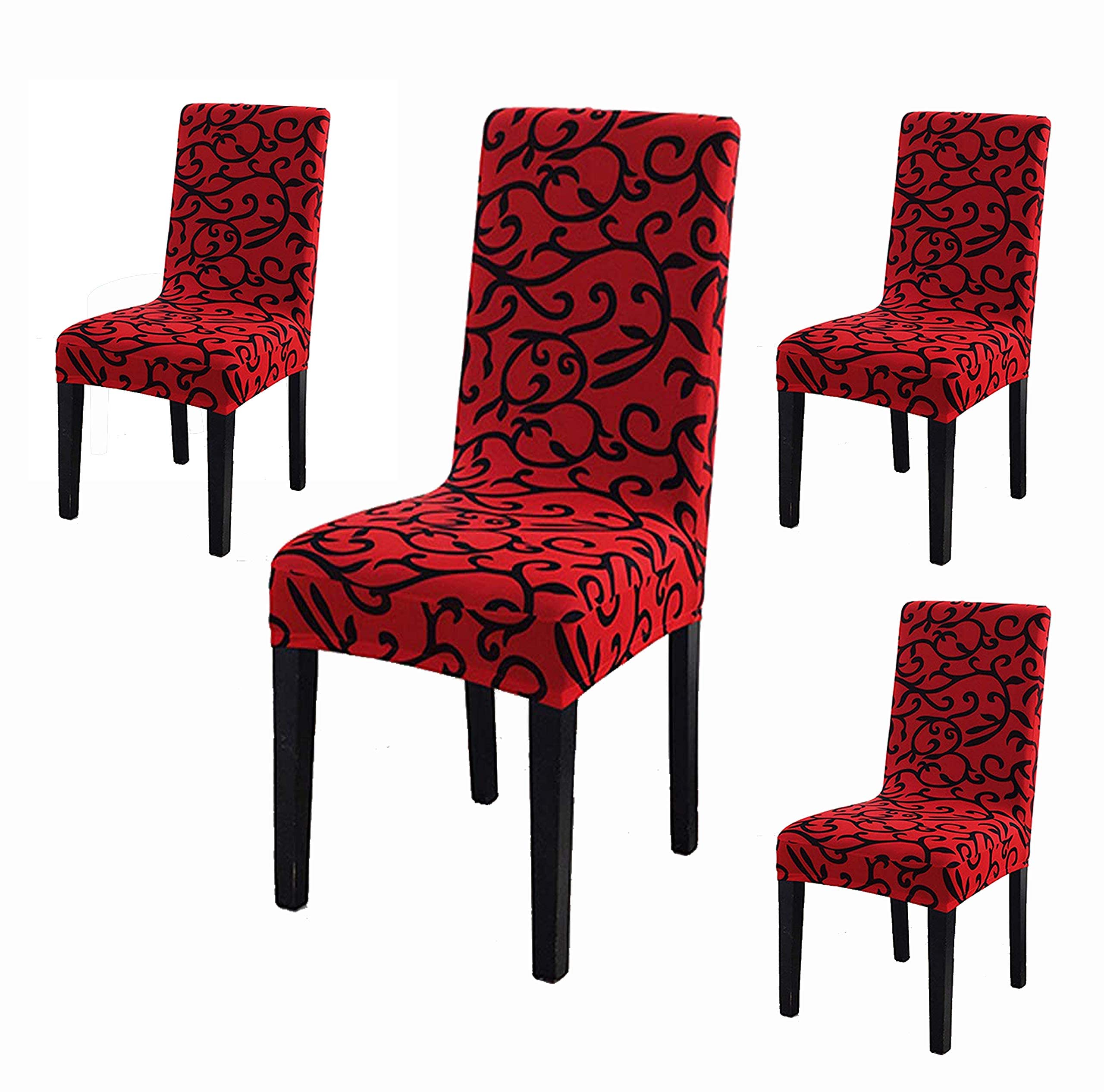 House Of Quirk Elastic Chair Cover Stretch Removable Washable Short Dining Chair Cover Protector Seat Slipcover - Branch Red/Bla