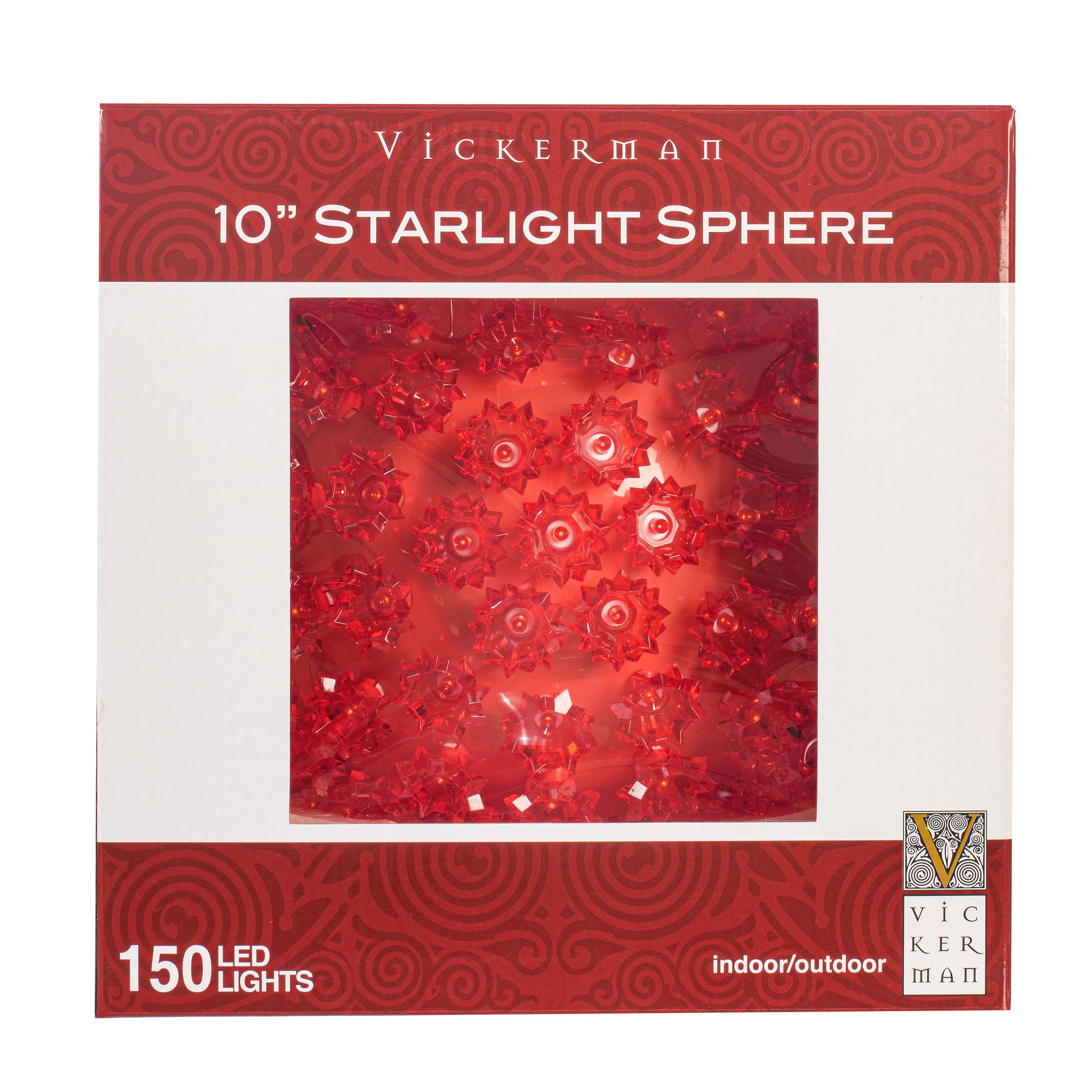Vickerman 10 Starlight Sphere Christmas Ornament with 150 LED Lights in Red
