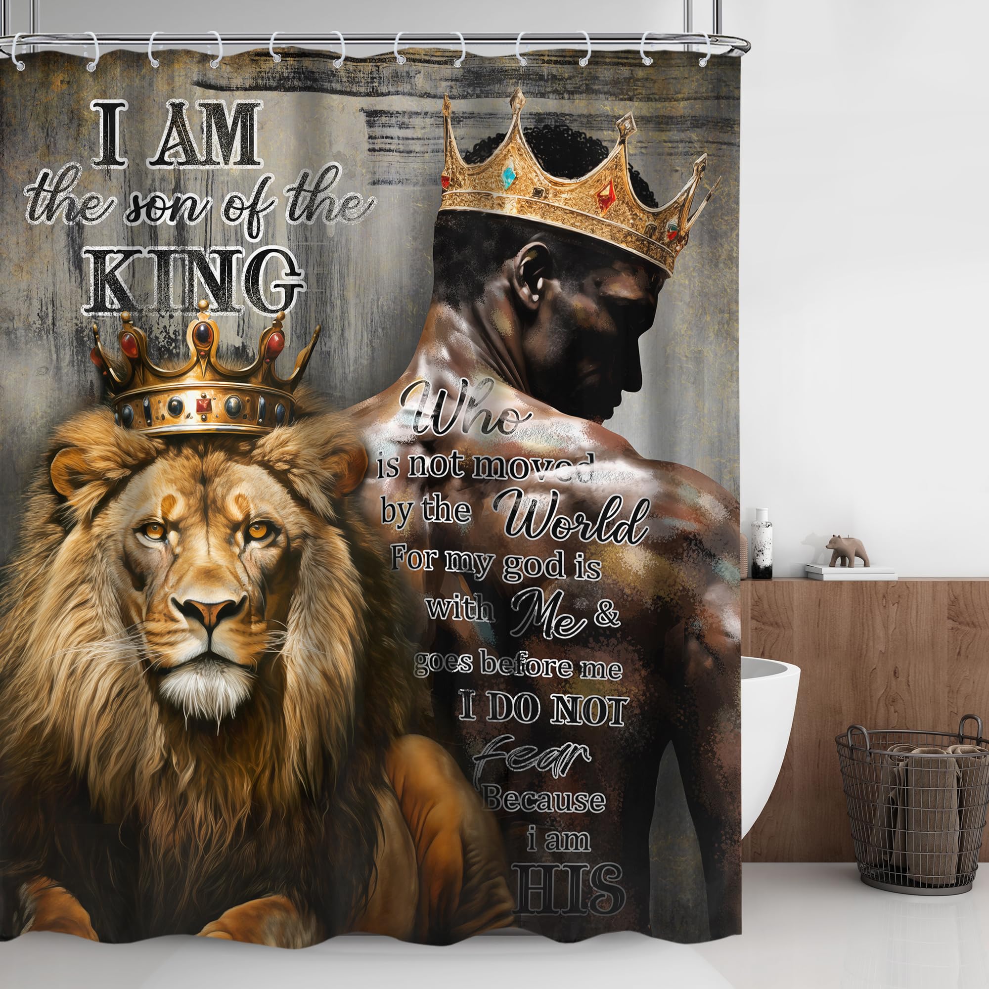 Omifly Lion King Shower Curtain 60Wx72H Inch Black Man Inspirational Quote African American Christian Scripture Motivational Wor