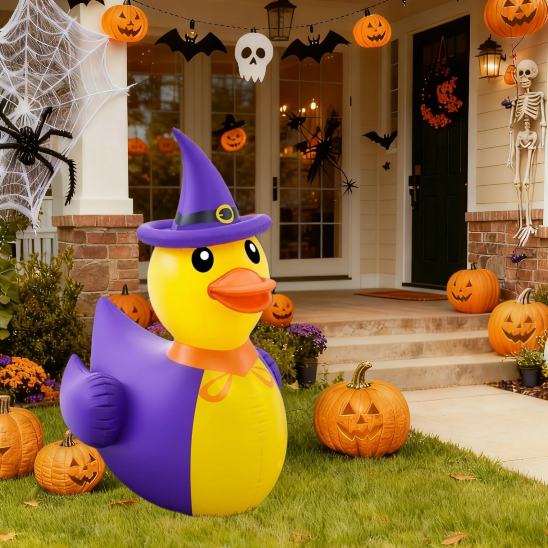 Hungdao 4ft Halloween Inflatable Witch Duck Halloween Golf Cart Decorations Kit PVC Blow Ups Duck Tinsel Garlands Tinsel Streame