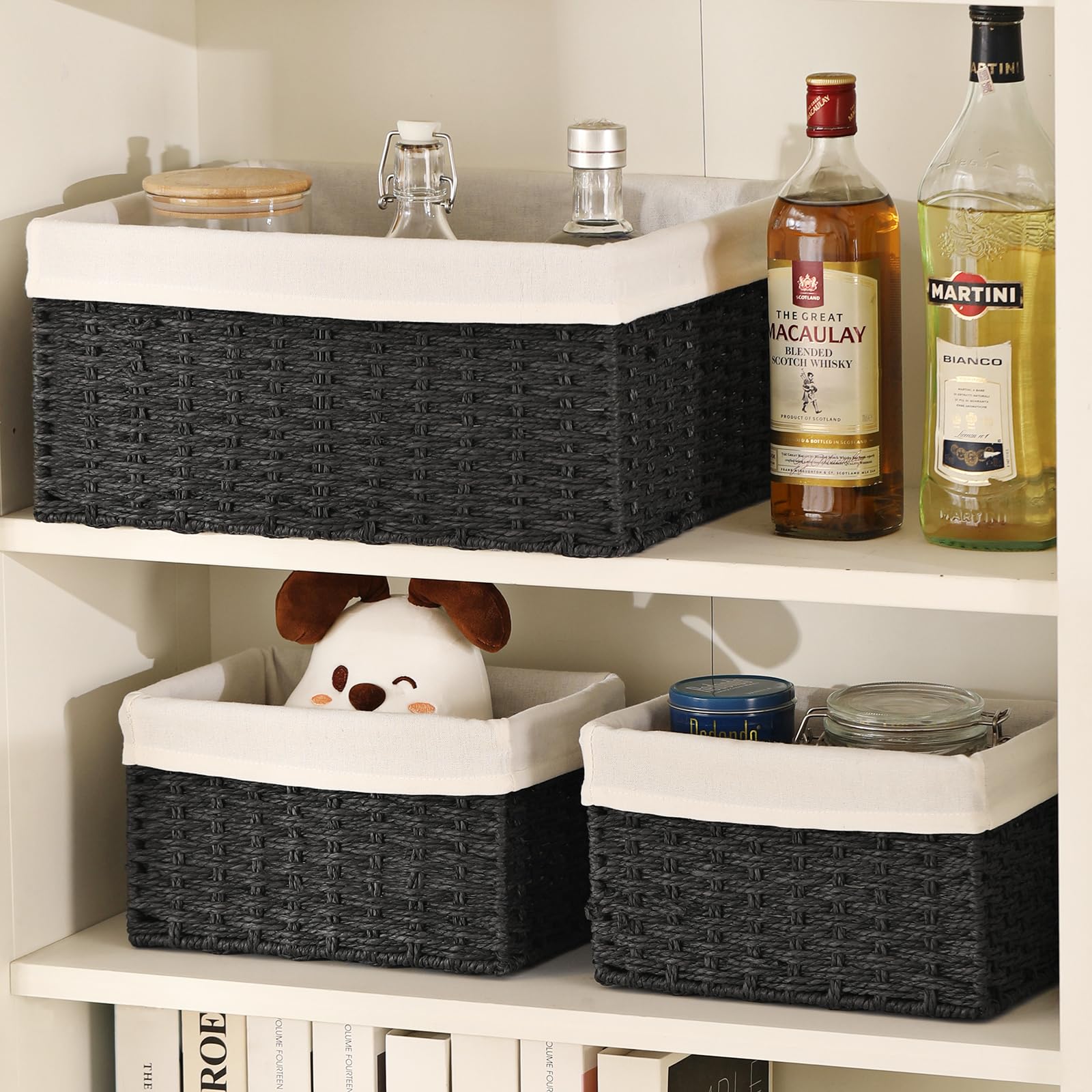 Vagusicc Storage Basket, 3-Pack Woven Paper Rope Wicker Baskets For Storage With Handles, 15 Inches Large Cube Storage Bins Wove