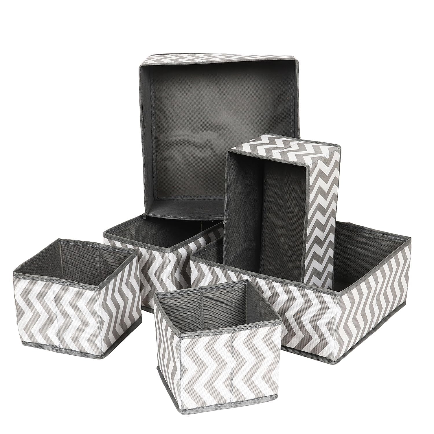Drumstone (    6Pack Foldable Cloth Storage Boxes: Drawer Organizer, Grey, NonWoven Fabric, Closet & Dresser Divider, Space Sa