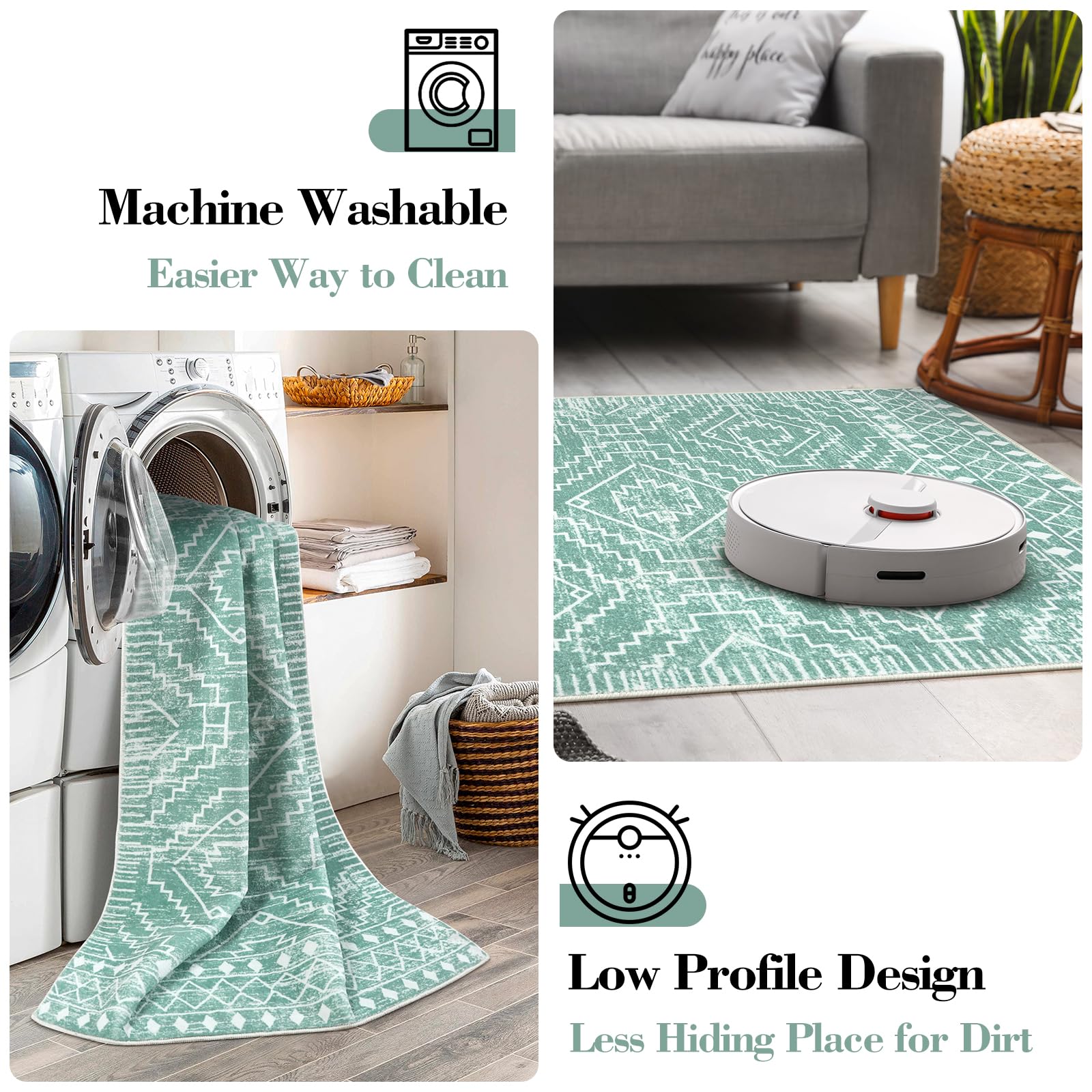 Wonnitar Moroccan Kitchen Runner Rug Washable Non-Slip, 2'6x10' Mint Green Hallway Rugs, Boho Long Runner Rug for Entryway, Low