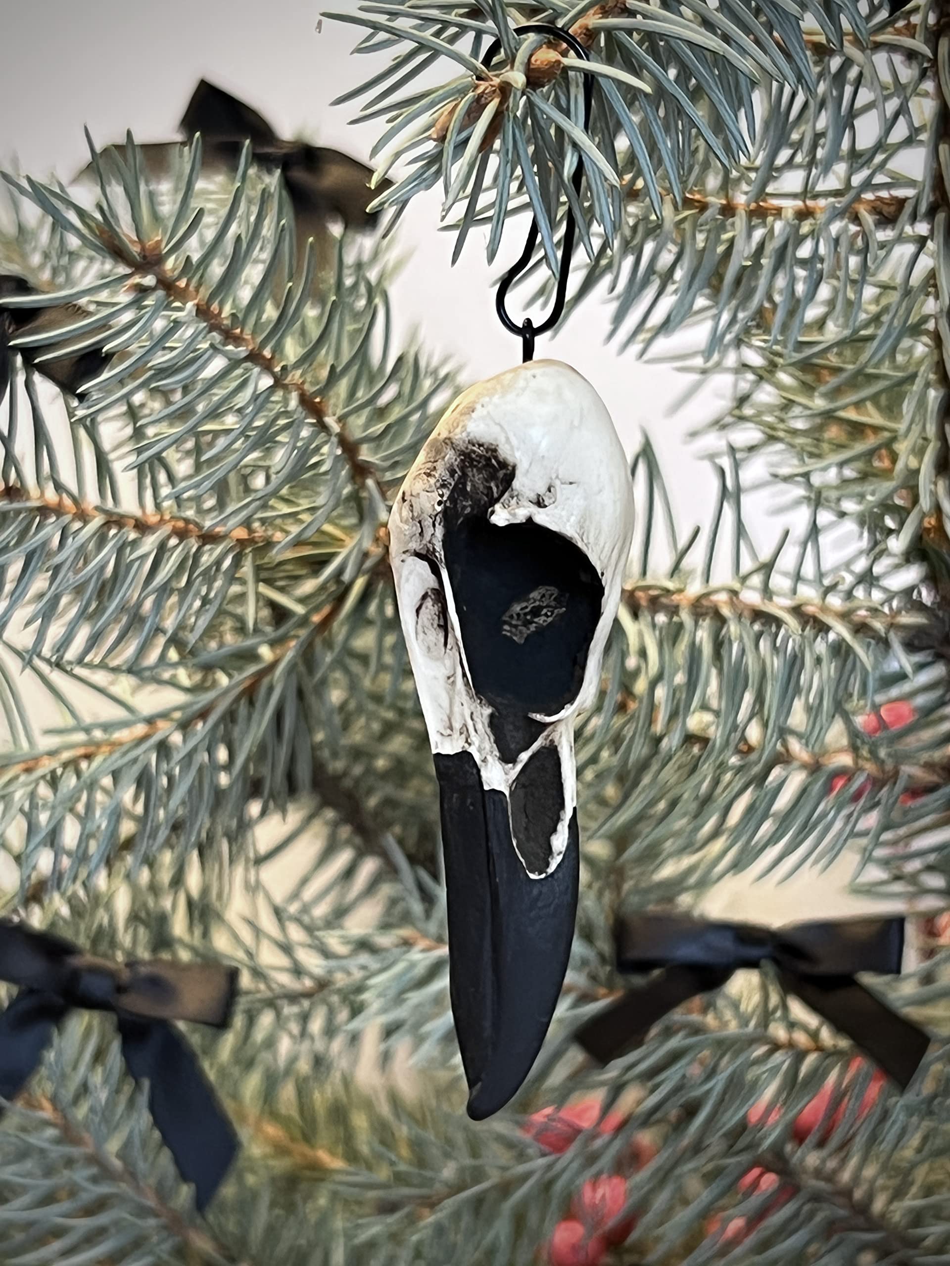 Gothic Raven Skull Christmas Tree Ornament, Gifts for Goths, Yule Pagan