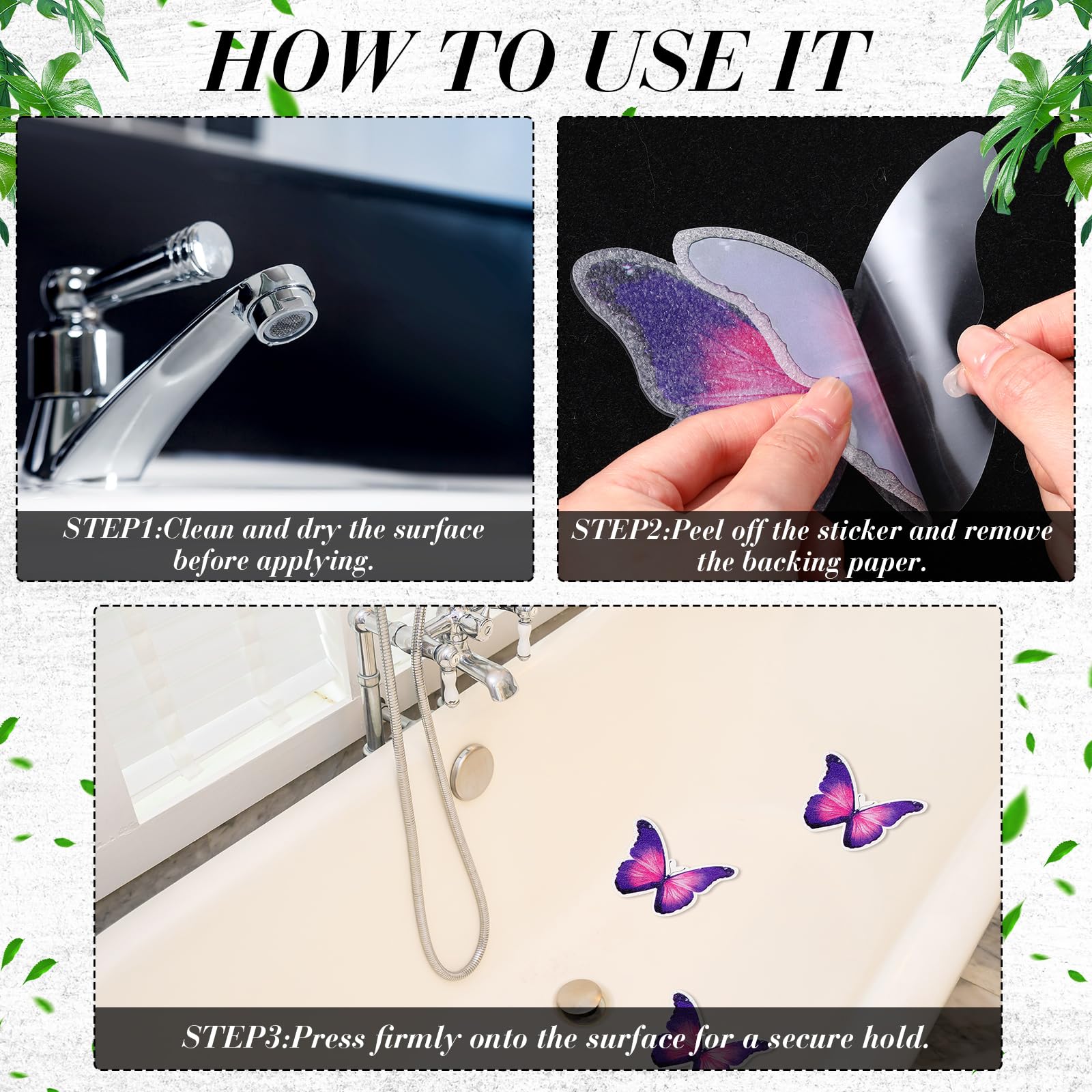 Trandraft 20 Pcs Non Slip Bathtub Stickers Butterfly Shower Stickers Anti Slip Adhesive Butterfly Decals Treads Bathtub Stickers
