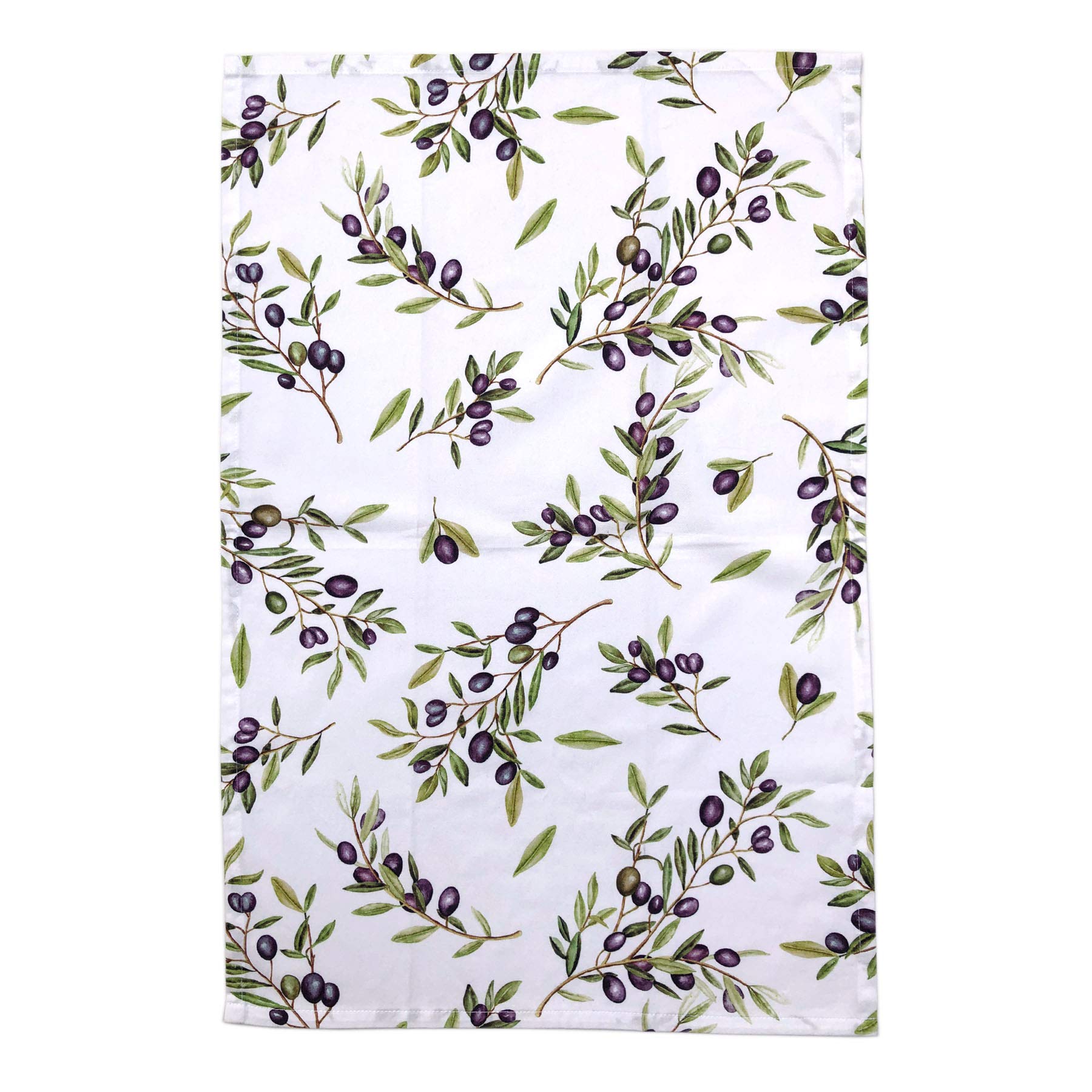 Cait Chapman Home Collection Olive Leaves And Branches Tea Towel Set Of One Printed And One Embroidered Towels 18''X28'', Pack O