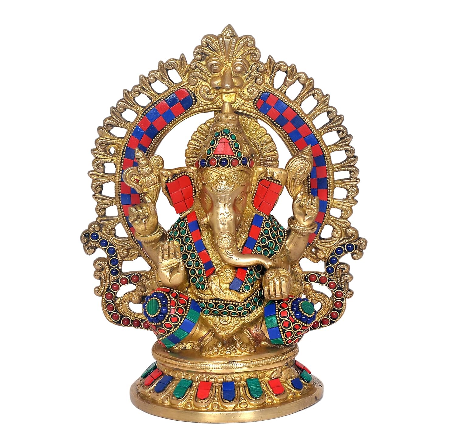 Aona Brass Ganesha Ganesh Murti Statue Idol For Home Shop Office, Height : 10 Inch