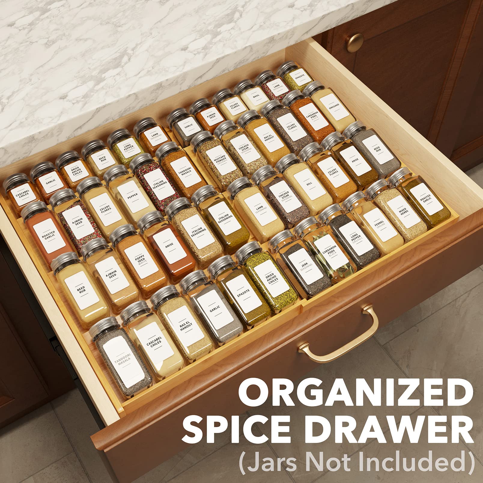 SpaceAid Bamboo Spice Drawer Organizer, (Need 3'' Deep Drawer) Expandable 4 Tier Spices Rack for Cabinet, Kitchen Seasoning Stor