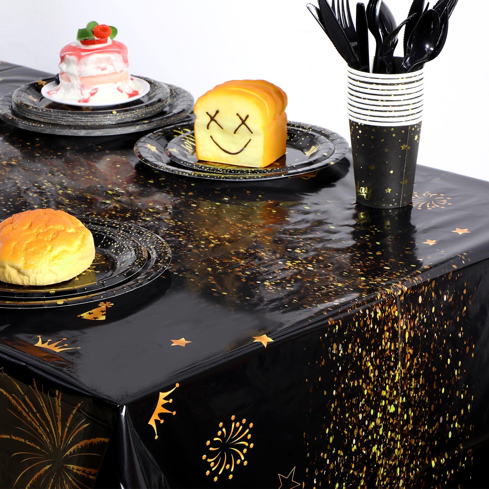 3 Pack 80Th Birthday Decorations For Men 80Th Birthday Tablecloth Disposable Plastic Table Cover Rectangular Black And Gold Tabl