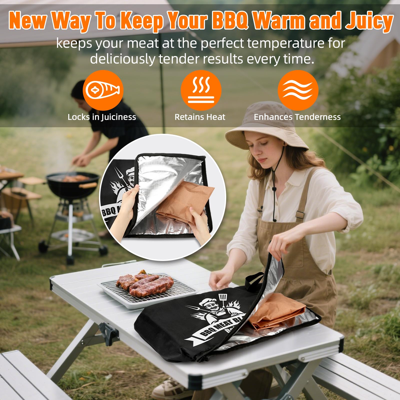 Upgraded BBQ Blanket for Resting Meat - Smoker Accessories Brisket Blanket - Insulated Meat Resting Bag with Wide Mouth for Stea