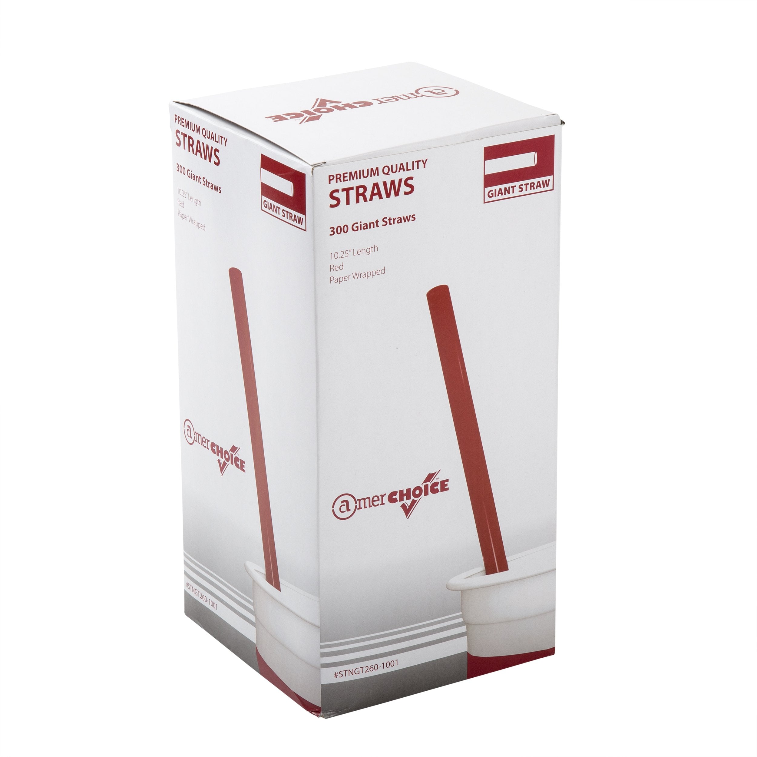 AmerCare 10.25 Inch Giant Red Straws  Paper Wrapped  Case of 1200