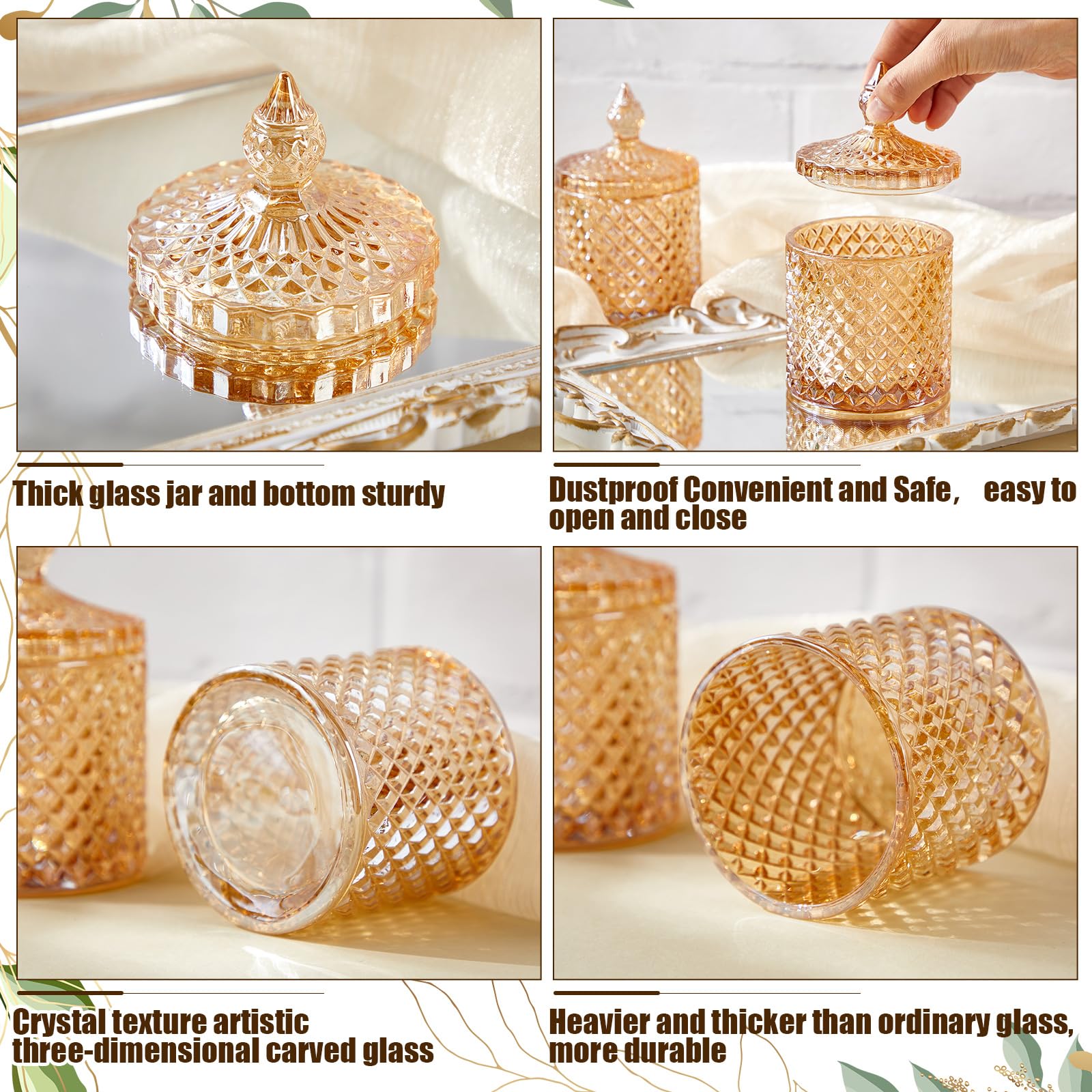 Aoriher 4 Pcs Crystal Glass Candy Jar With Lid Home Decorative Jar Glass Storage Bathroom Jars Jewelry Box Canister Jar For Cott