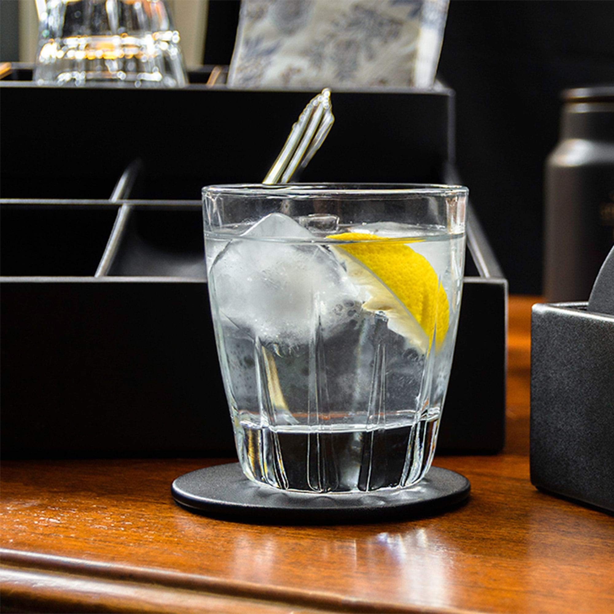 Dacasso Black Leatherette 4 Holder Coaster Set