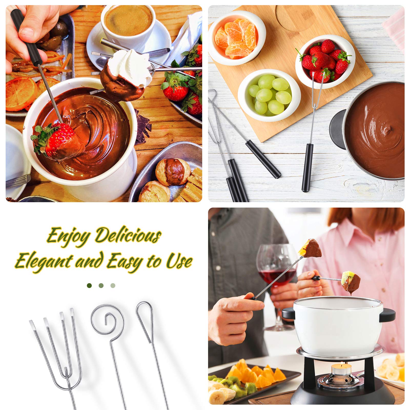 Patelai 12 Pcs Candy Dipping Tools Set - 10 Chocolate Forks & 2 Stainless Steel Spoons, Black/Silver, Model Patelai-3425