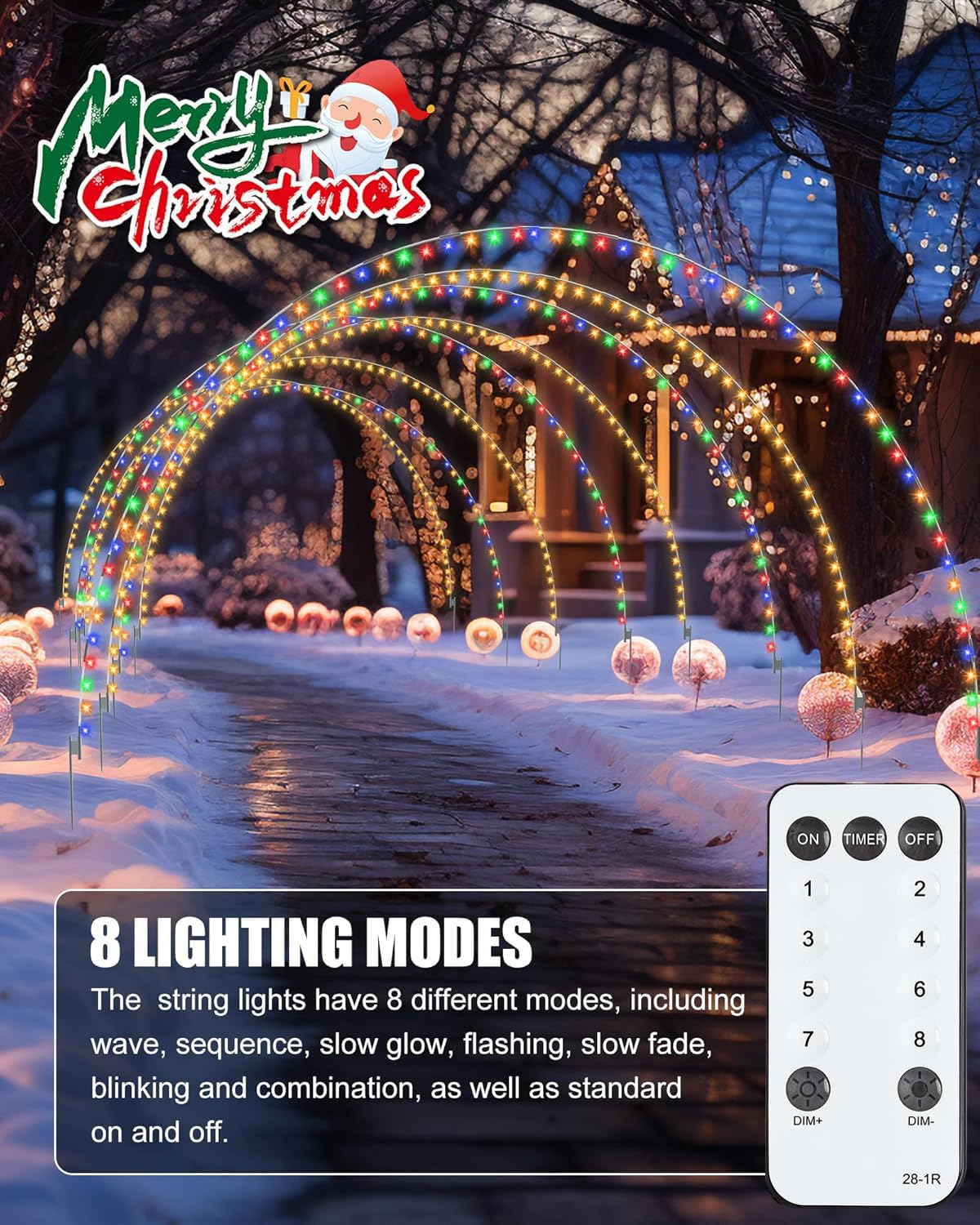 Brightown 3 Pack Christmas Archway Outdoor,24FT 300LEDs Christmas Light Arch with 8 Light Modes, Simple and Easy Assembly, Custo