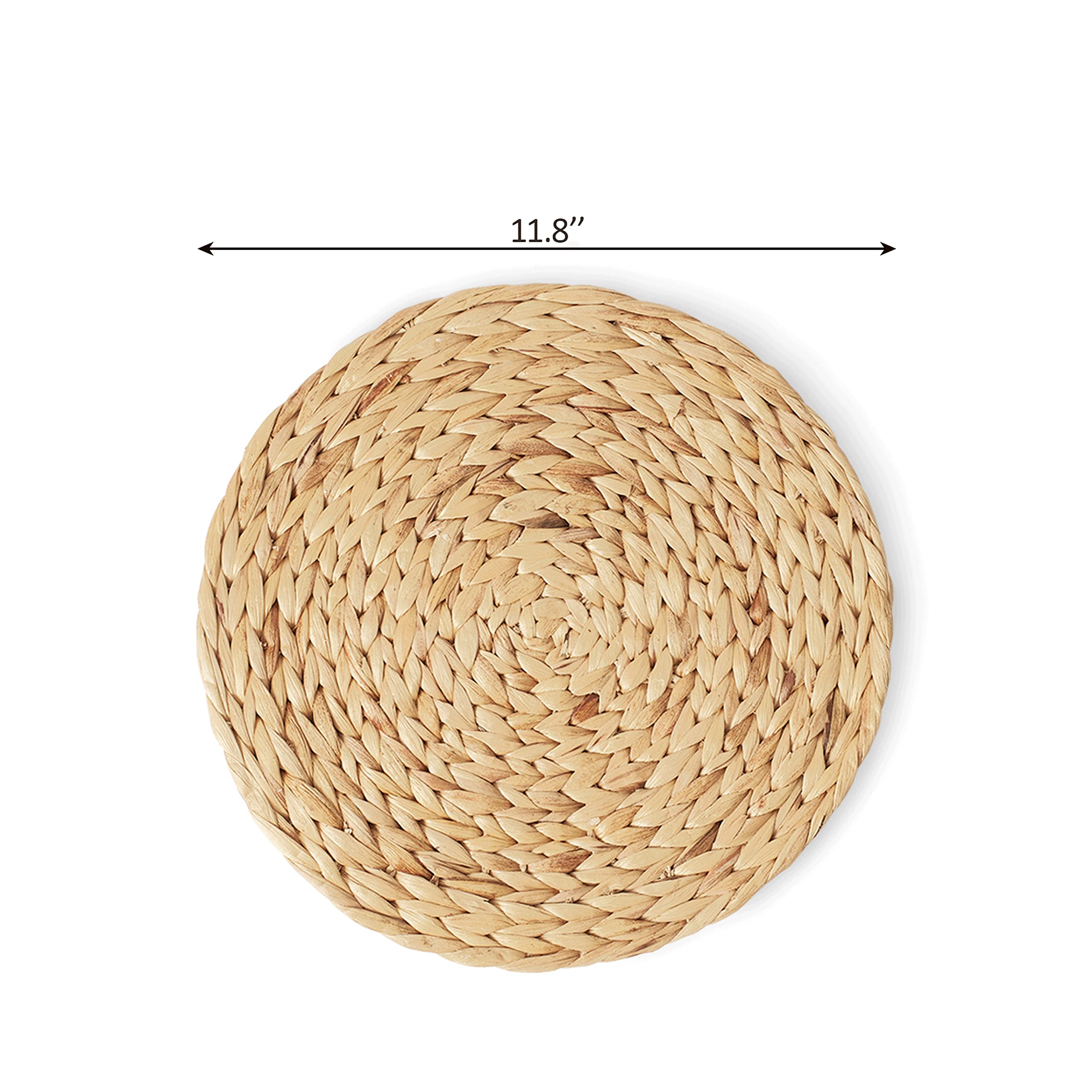 Artera Round Woven Placemats - Set Of 8, Natural Wicker Placemats, Water Hyacinth Straw Braided Placemats, Heat Resistant Non-Sl