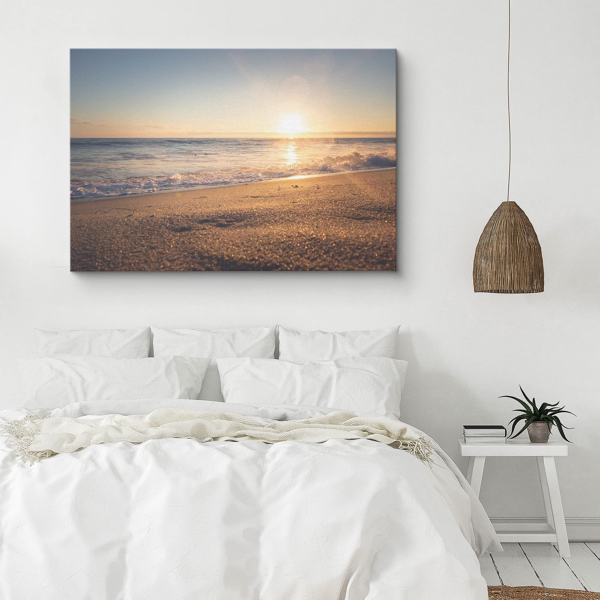 Signford Canvas Print Wall Art Sunlight Beach Horizon At Golden Hour Nature Wilderness Photography Realism Nautical Scenic Relax