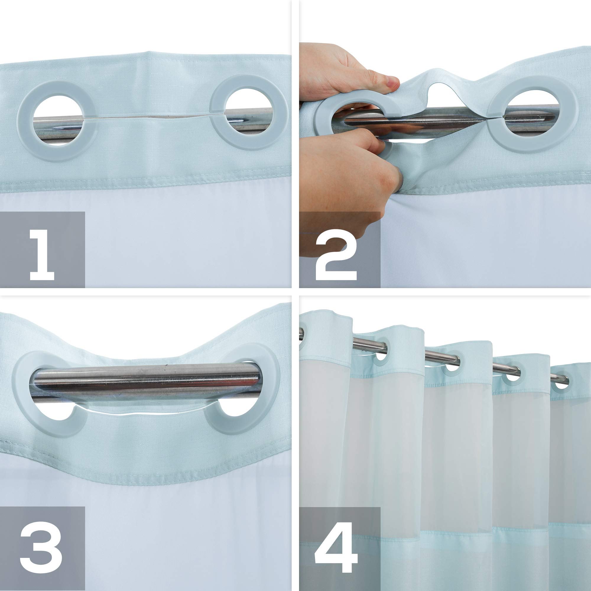 No Hook Slub Textured Shower Curtain with Snap-in PEVA Liner Set - 71'' x 74''(72'')  Hotel Style with See Through Top Window  Machine Washable & Water Repellent  Blue  71x74