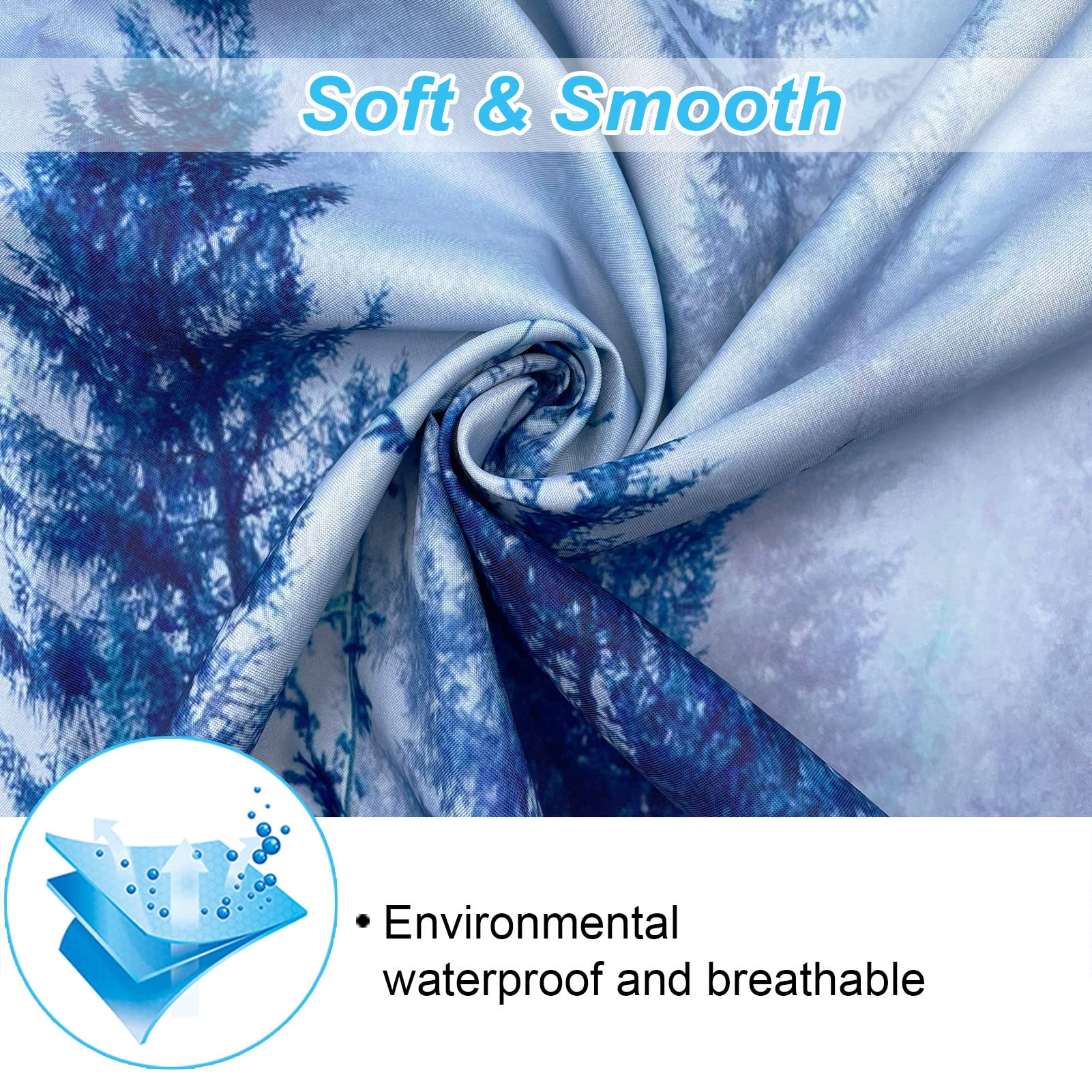 Ortigia Blue Misty Forest Shower Curtains,Nature Mountain Shower Curtain,Woodland Shower Curtain,Fall Fantasy Fog Magic Tree Bat