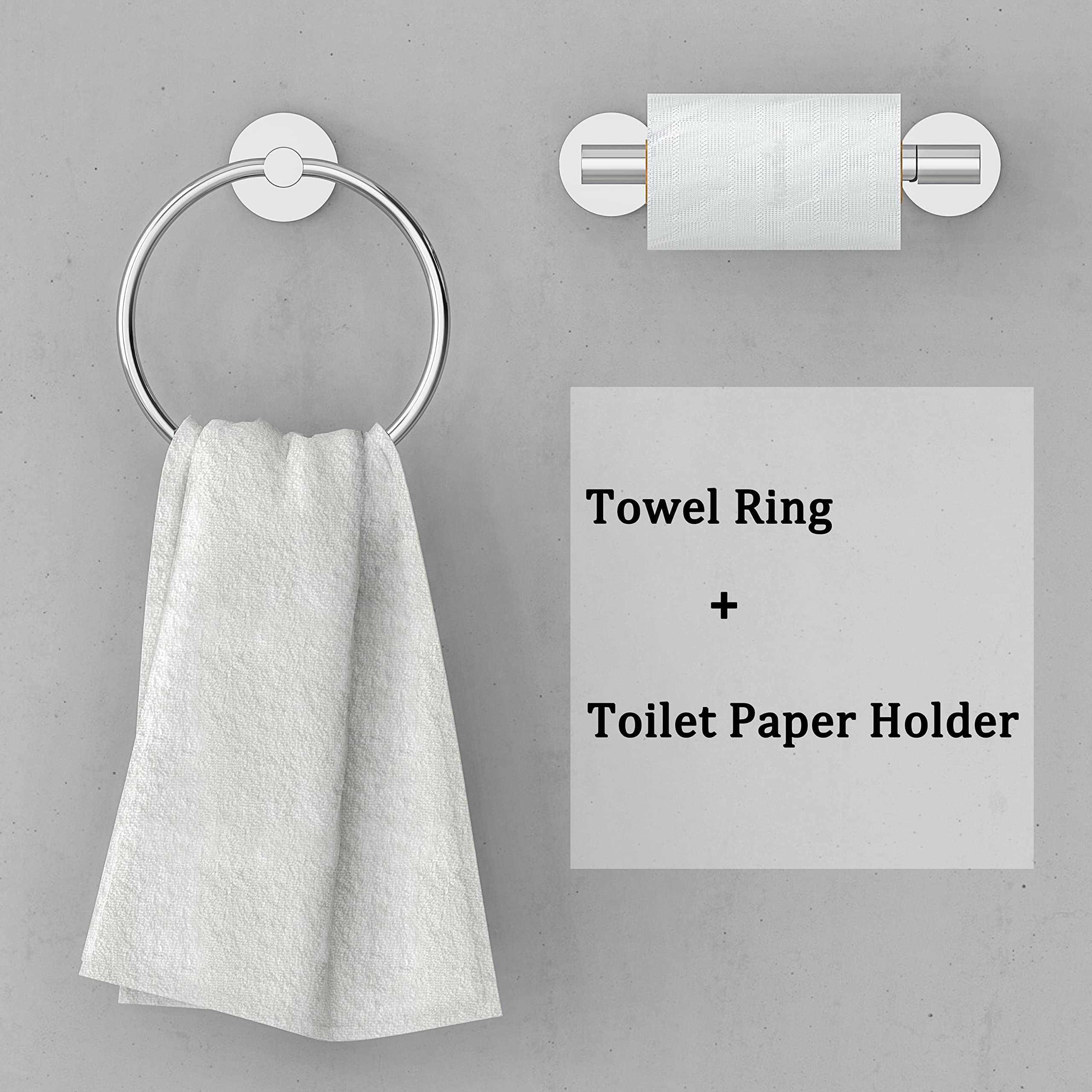 Rarxtr Polished Finish Toilet Paper Holder & Towel Ring Sus304 Stainless Steel 2Pc Bathroom Hardware Set With Double Post Pivoti
