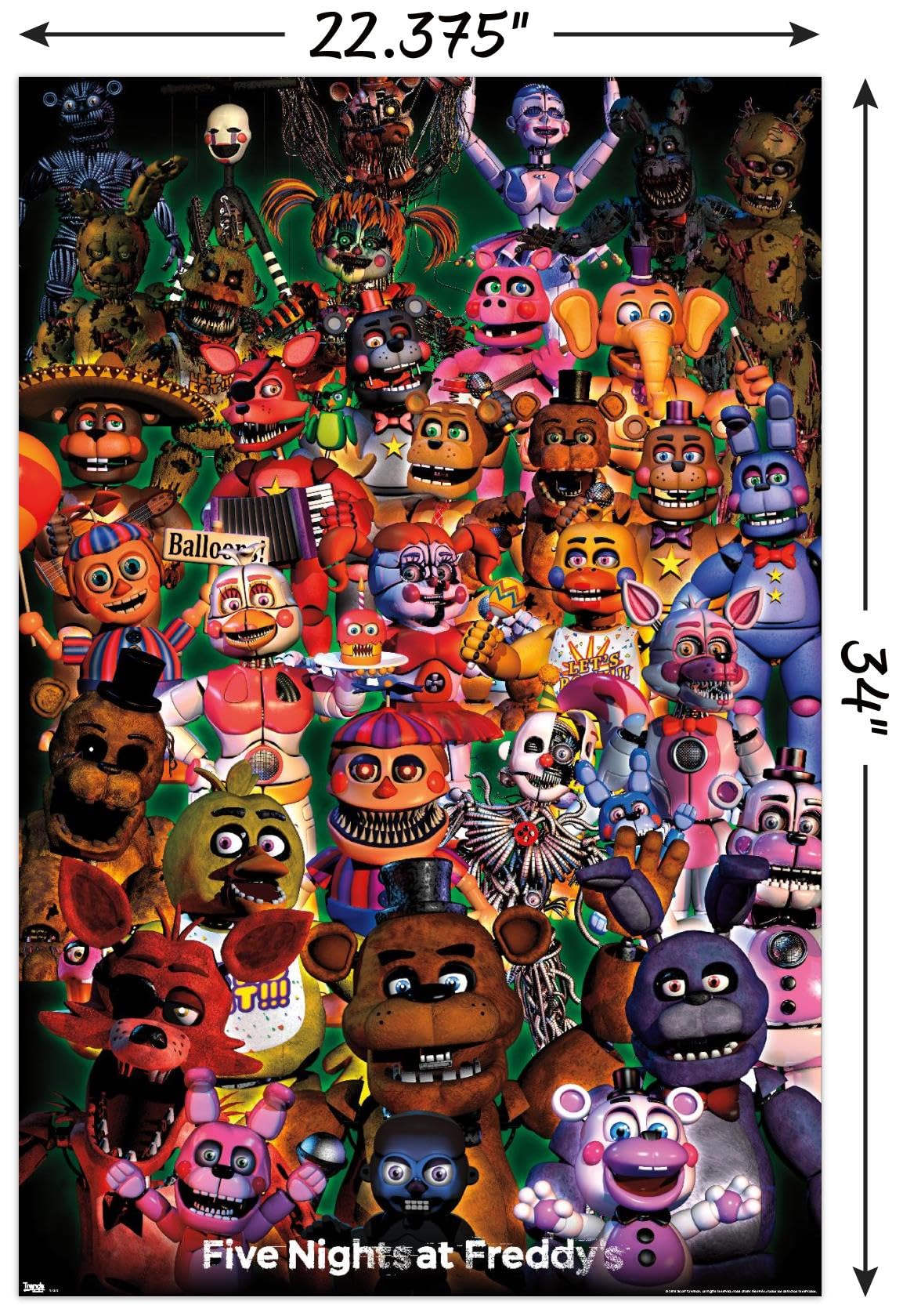 Trends International Five Nights at Freddy's - Ultimate Group Wall Poster  22.375'' x 34''  Poster & Mount Bundle