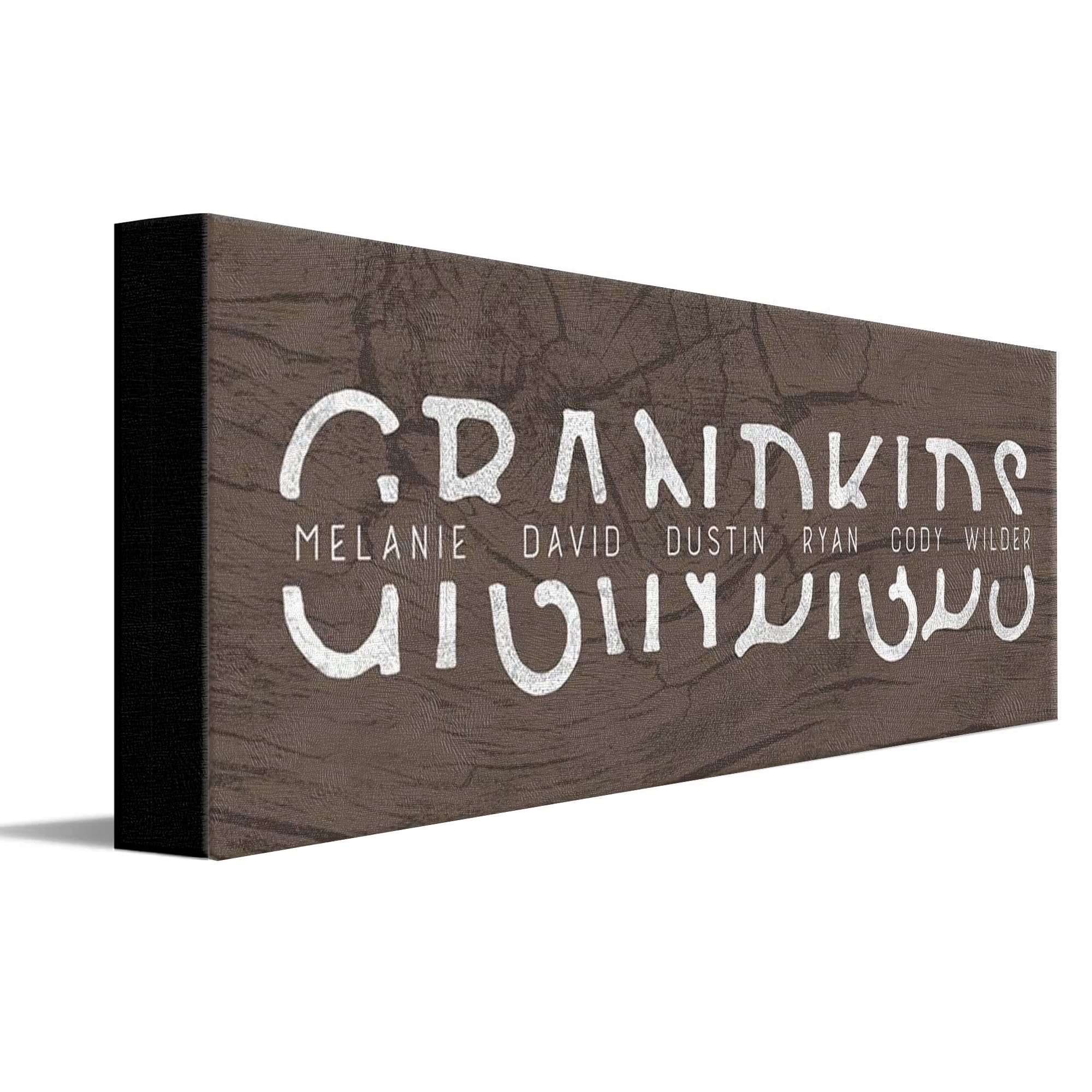 Grandkids - Personalized Art Gift For Grandparents (Rustic Woodgrain, 6.5''X18'' Block Mount)