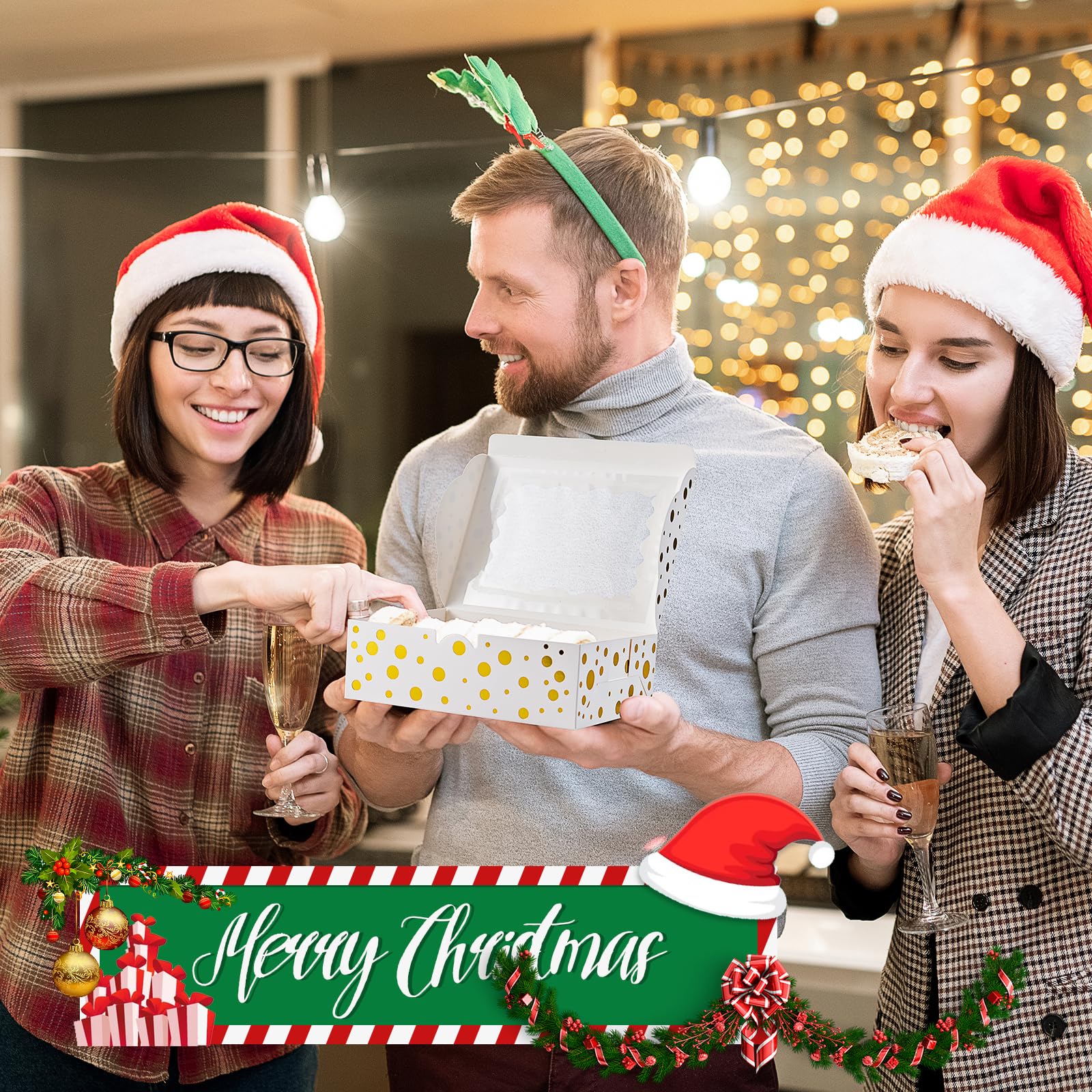DOYIDE 32Pcs 8x6x2.5 in White Christmas Cookie Boxes with Window - Perfect for Gifts, Treats, Desserts, Pastries