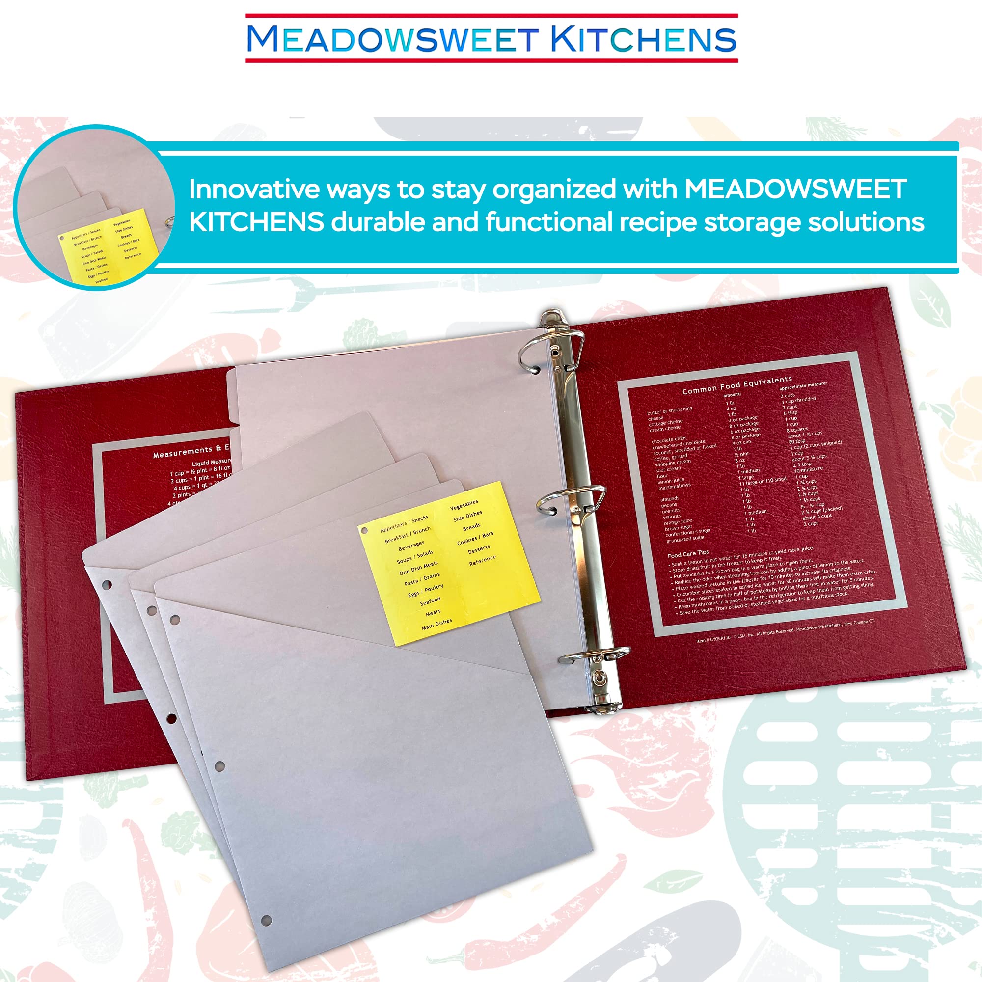 Extra Large Recipe Binder with Dividers and Labels - Recipe Cookbook Album for Full Size Recipes  Recipe Cards  Recipe Clippings - 3-Ring Full Size Jumbo Organizer from Meadowsweet Kitchens