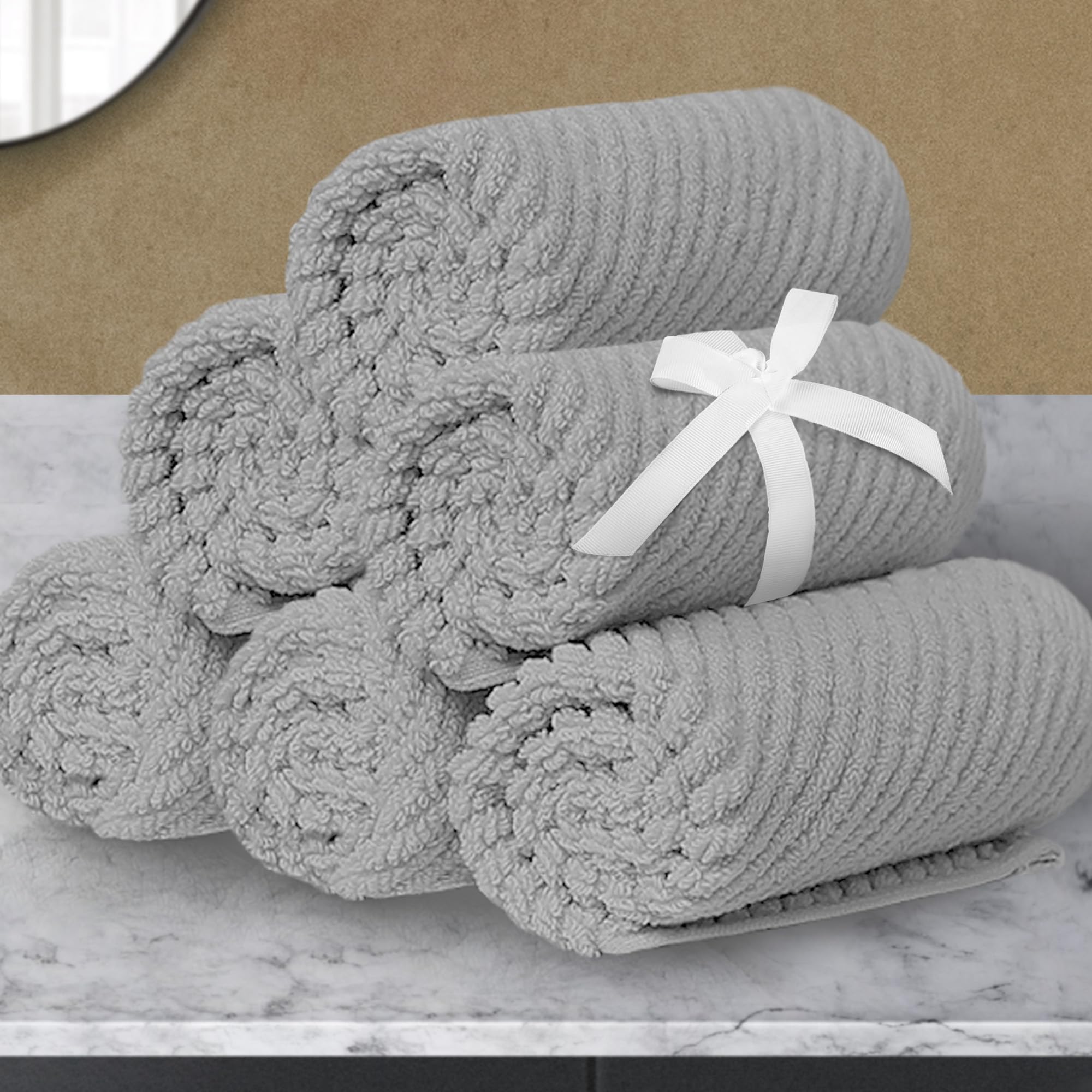 Voova & Movas Grey Washcloths 6Pc (13''X13'') - 100% Cotton | Lightweight | Thick | Quick Dry | Soft | Absorbent, Small Hand Tow