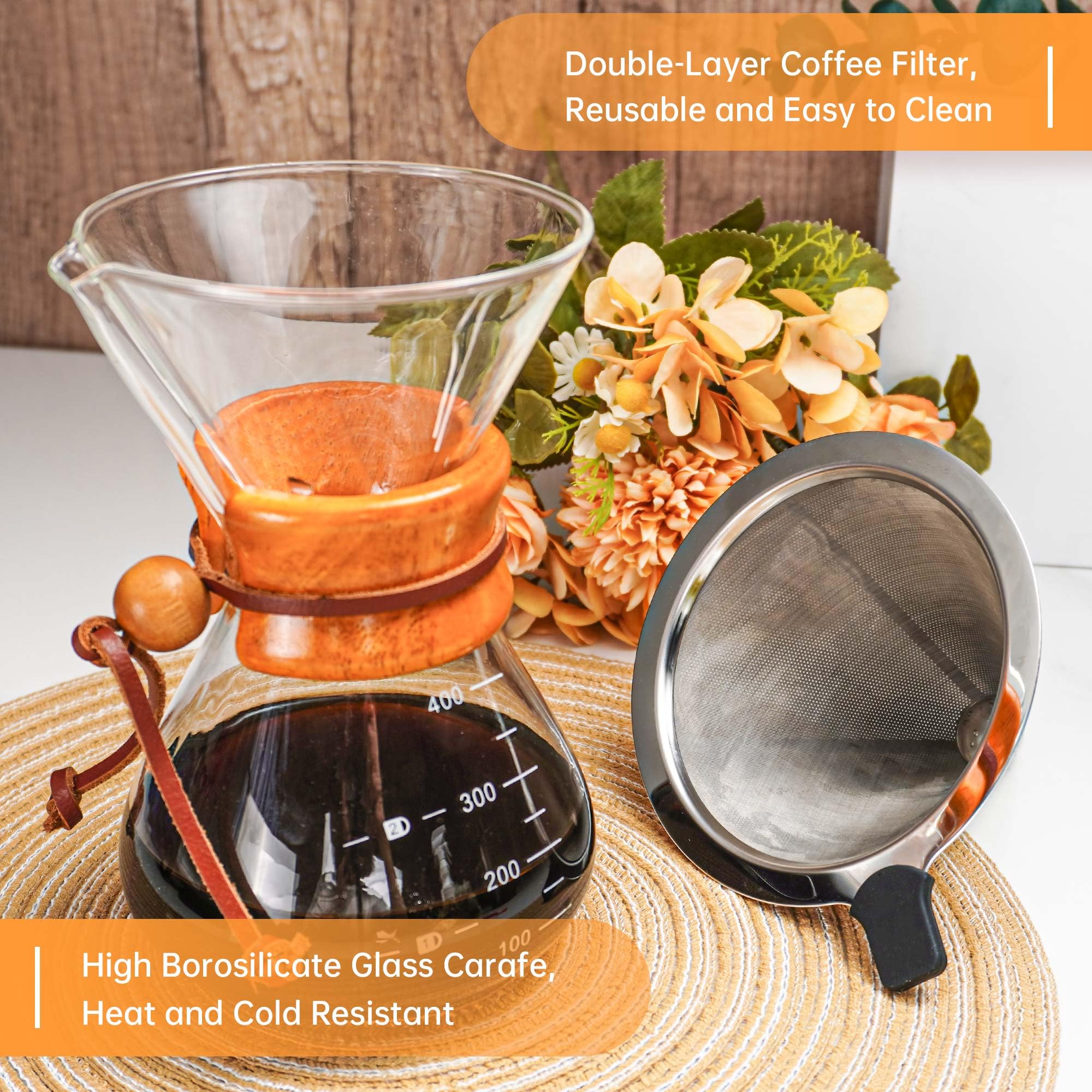 Pour Over Coffee Kit Chemex Coffee Maker Set, All In One Hand Drip Coffee Set, Coffee Grinder Manual Set, Ideal For Anniversary