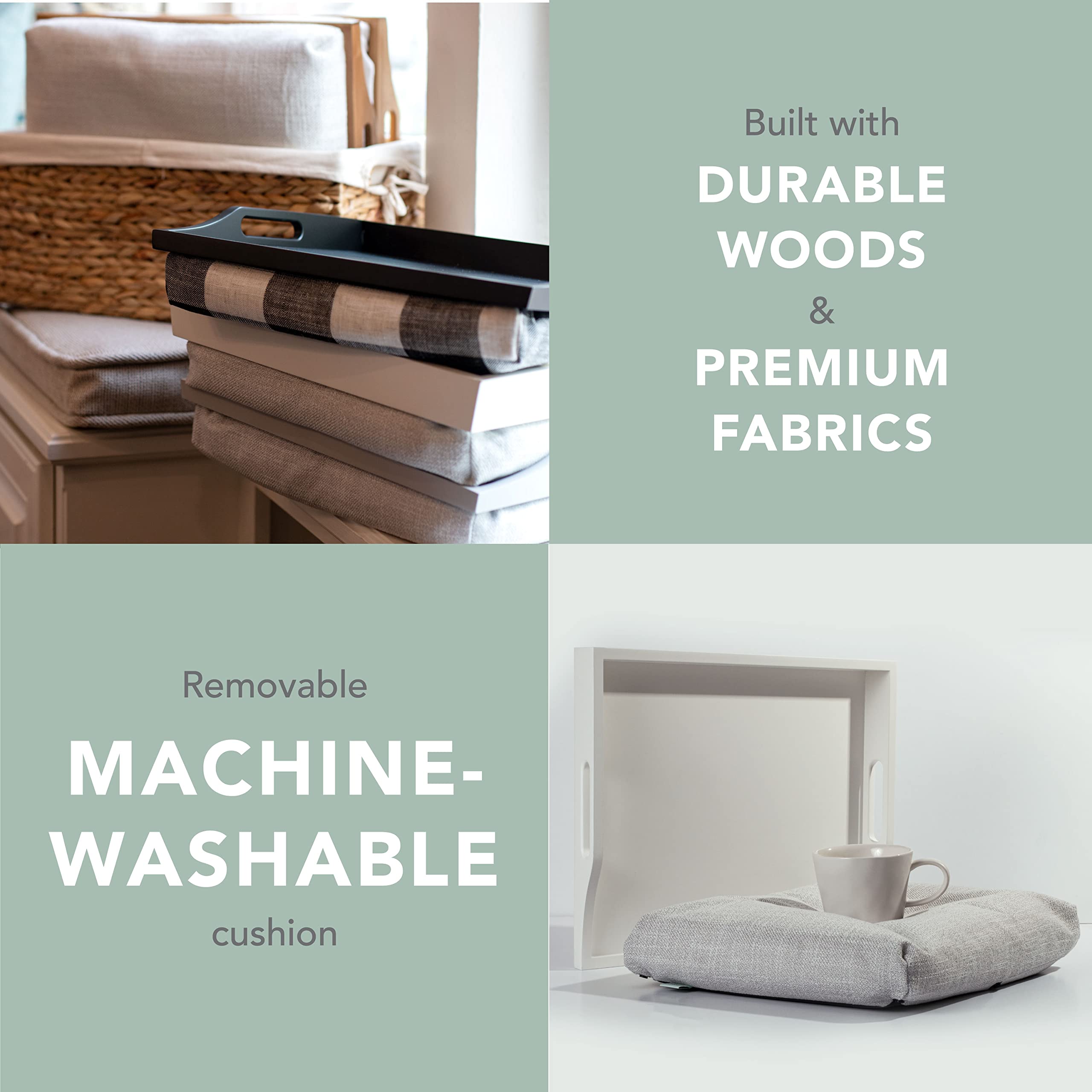 Rossie Home Wood Bed Tray Lap Desk With Detachable Cushion, Serving Tray - Soft White - Fits Up To 15.6 Inch Laptops - Style No.