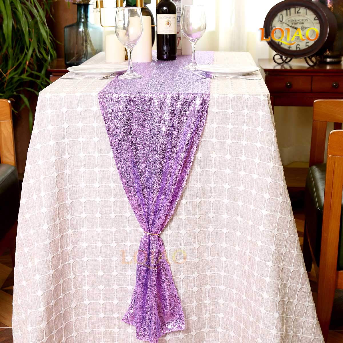 Lqiao Lavender Table Runner Glitter Sequin Table Runner 12X108 Inches For Bridal Baby Shower Girls Birthday Party Sweetheart Tab