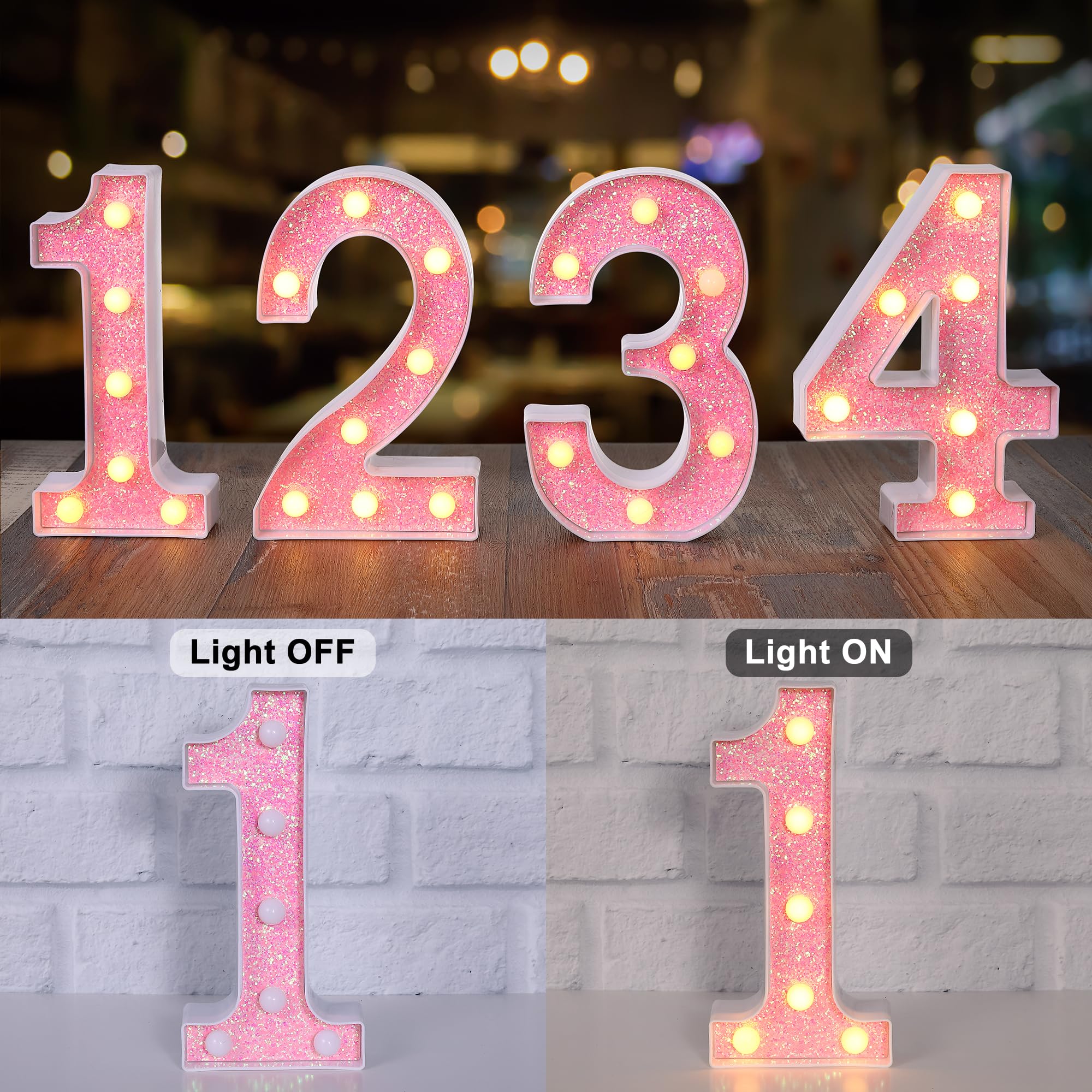 Foaky Pink Light up Letters,Pink Party Decorations,Girls Room Decor,Glitter Marquee Numbers,Alphabet Letter Sign for Night Light
