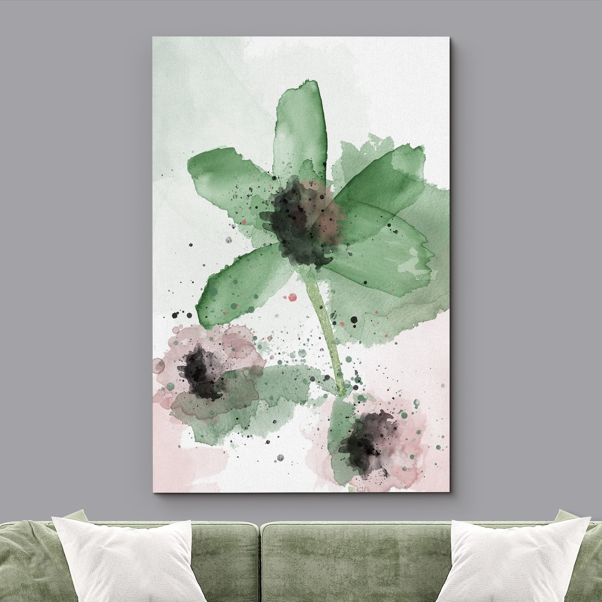 Wall26 Canvas Print Wall Art Watercolor Explosion Green & Red Daisies Floral Botanical Illustrations Minimalism Glam Multicolor