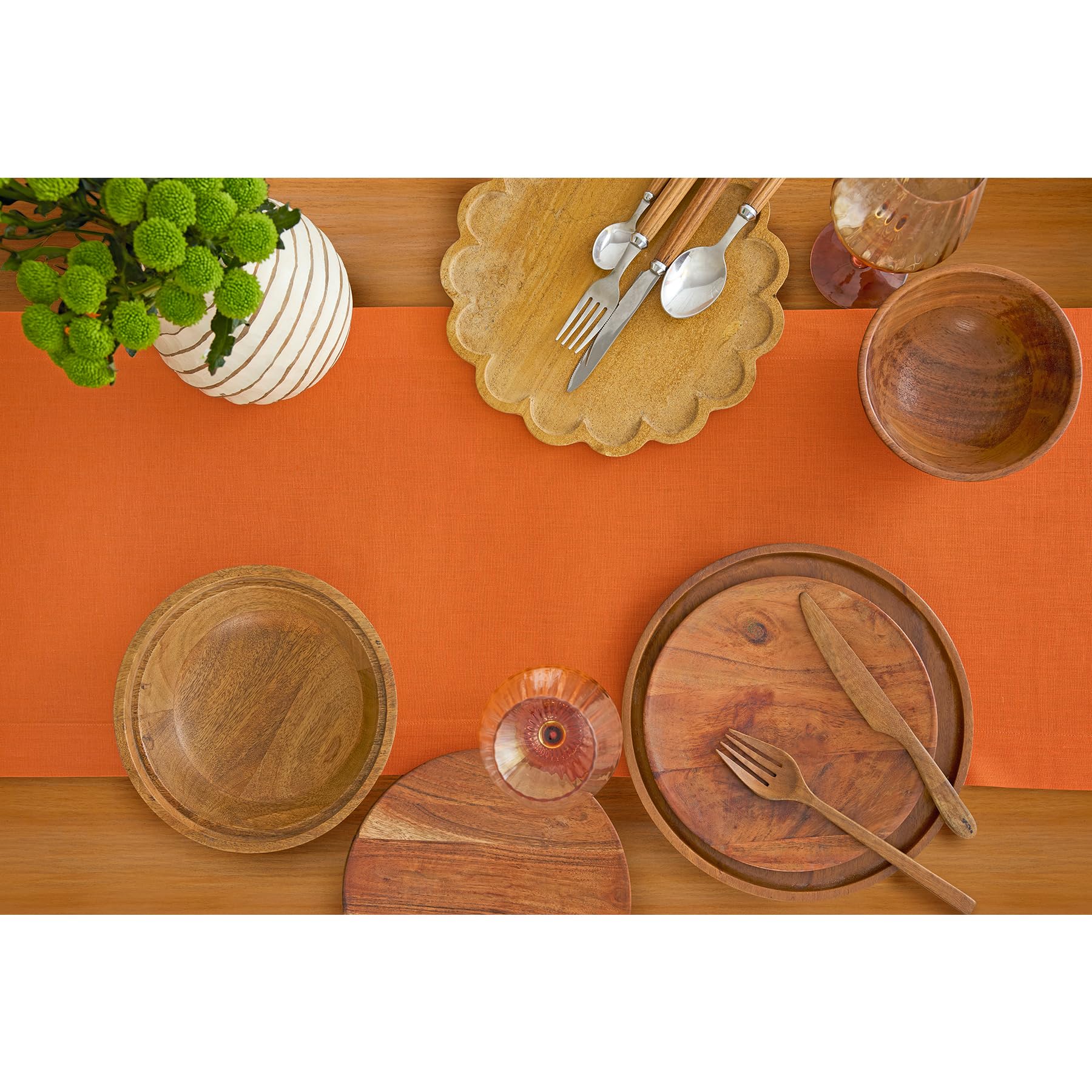Solino Home Linen Table Runner 36 Inches - 100% Pure Linen Persimmon Orange Table Runner 14 x 36 Inch Ideal for Dresser and Coff
