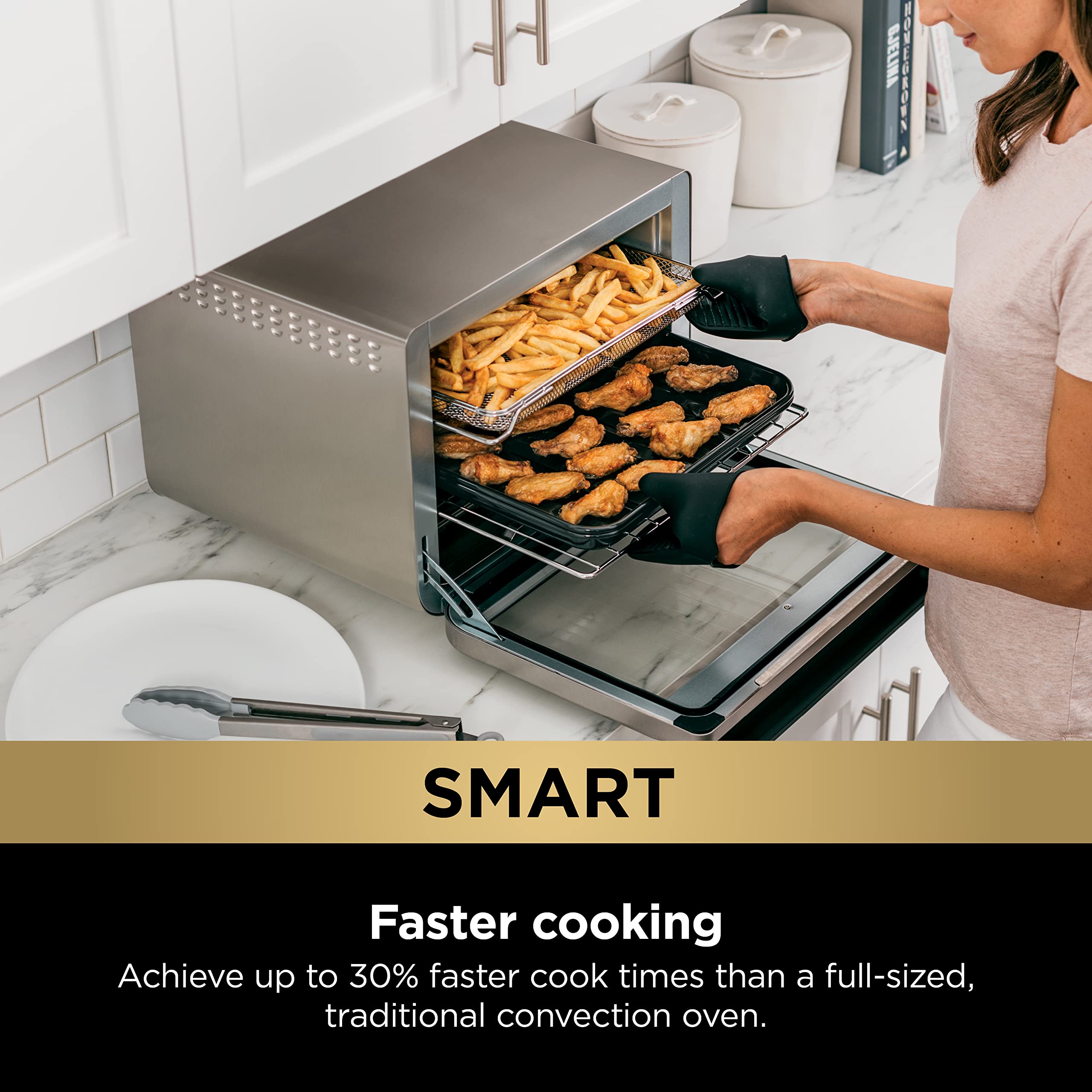 Ninja Dt251 Foodi 10-In-1 Smart Xl Air Fry Oven, Bake, Broil, Toast, Roast, Digital Toaster, Thermometer, True Surround Convecti