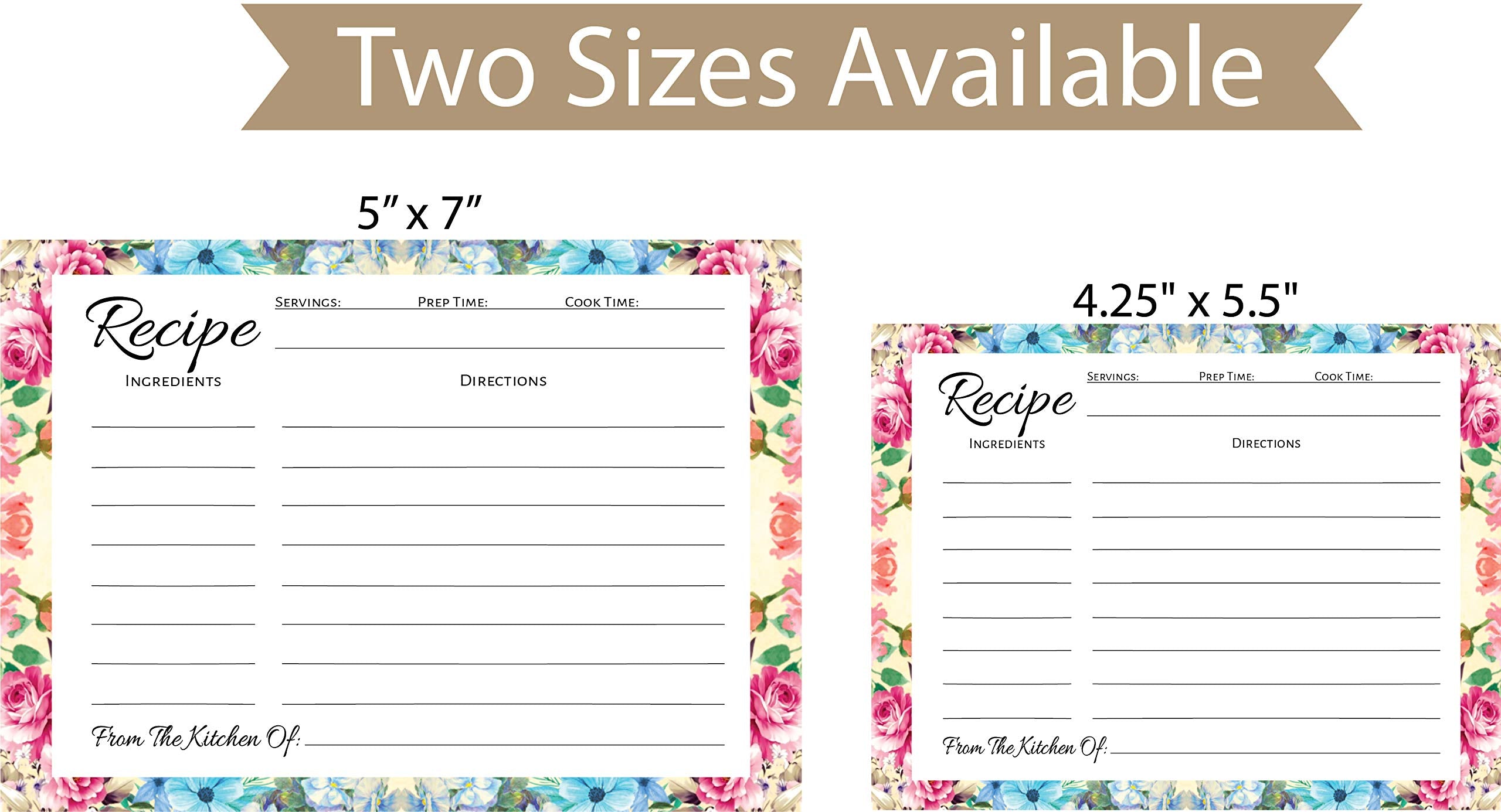 Pioneer Woman Style Floral Recipe Cards (50 Pcs) Flower Recipe Cards, Floral Index Cards, Blank Back Recipe Notecards, Perfect F