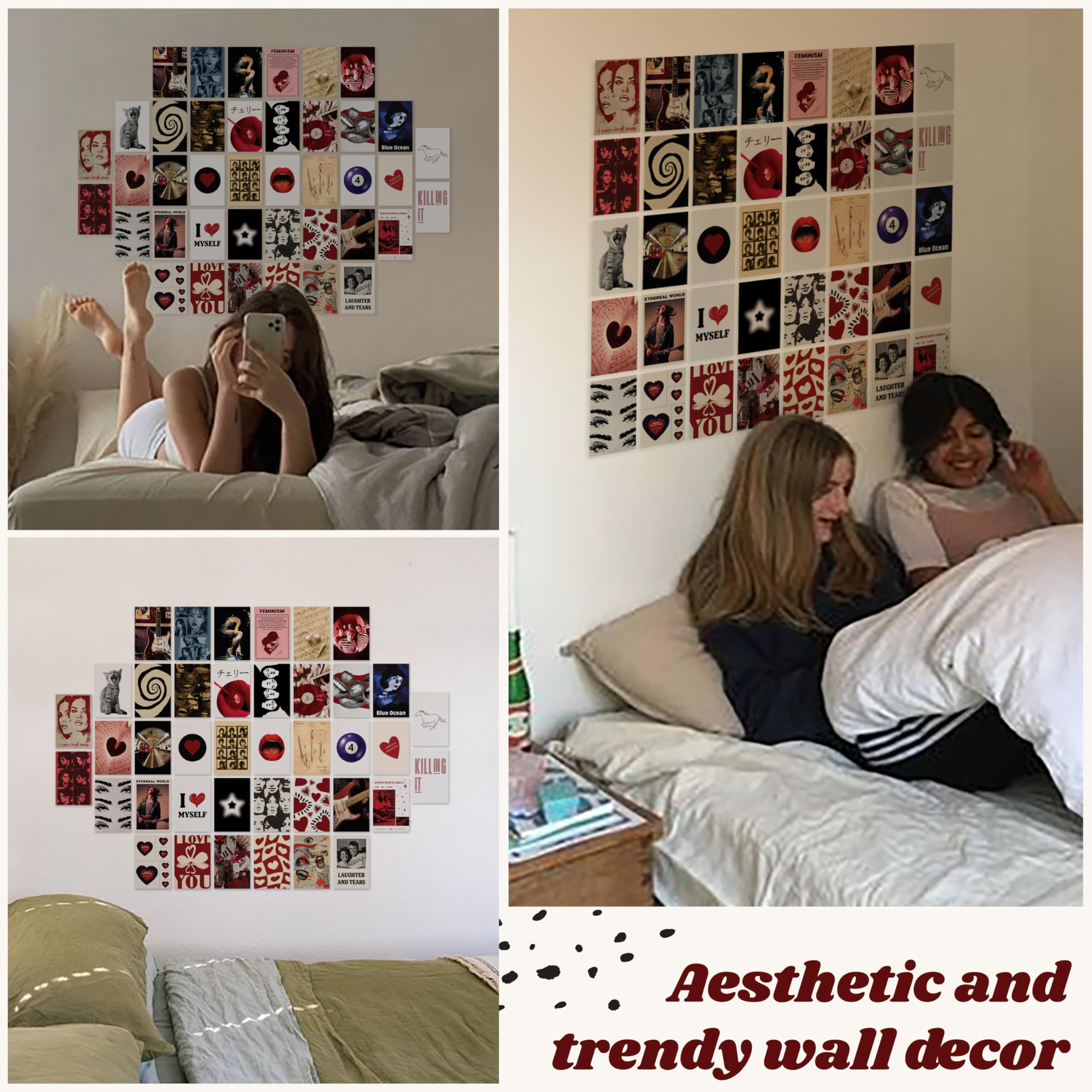 97 Decor Downtown Girl Room Decor Posters - 40 Pcs Downtown Girl Aesthetic Wall Collage Kit, Retro Y2K Room Decor, Dark Red Coqu