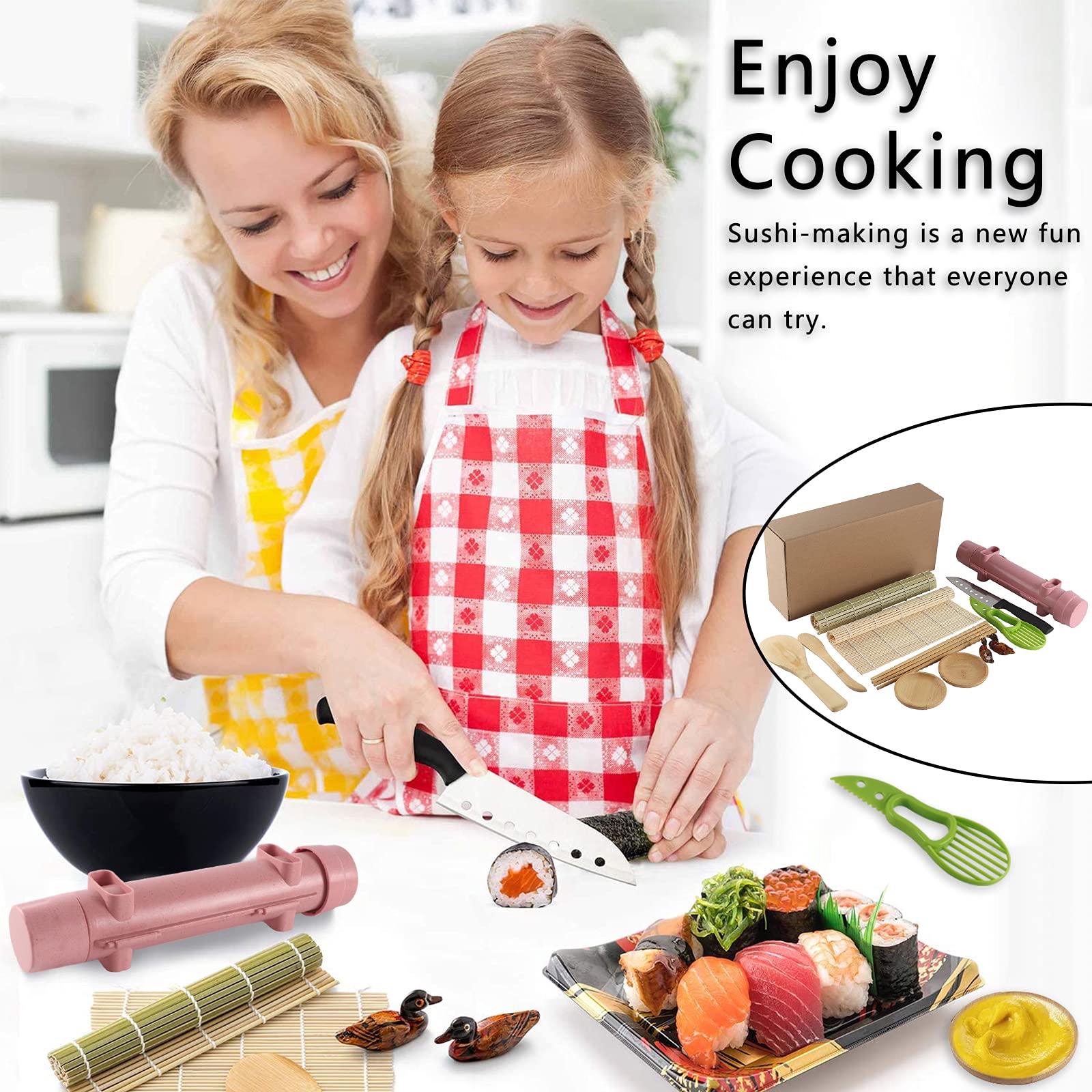 Thanice Sushi Roller Kit Sushi Bazooka Making Set Durable Camp Chef Rice Maker Machine Mold Sushi Rolling Maker Starter Set For