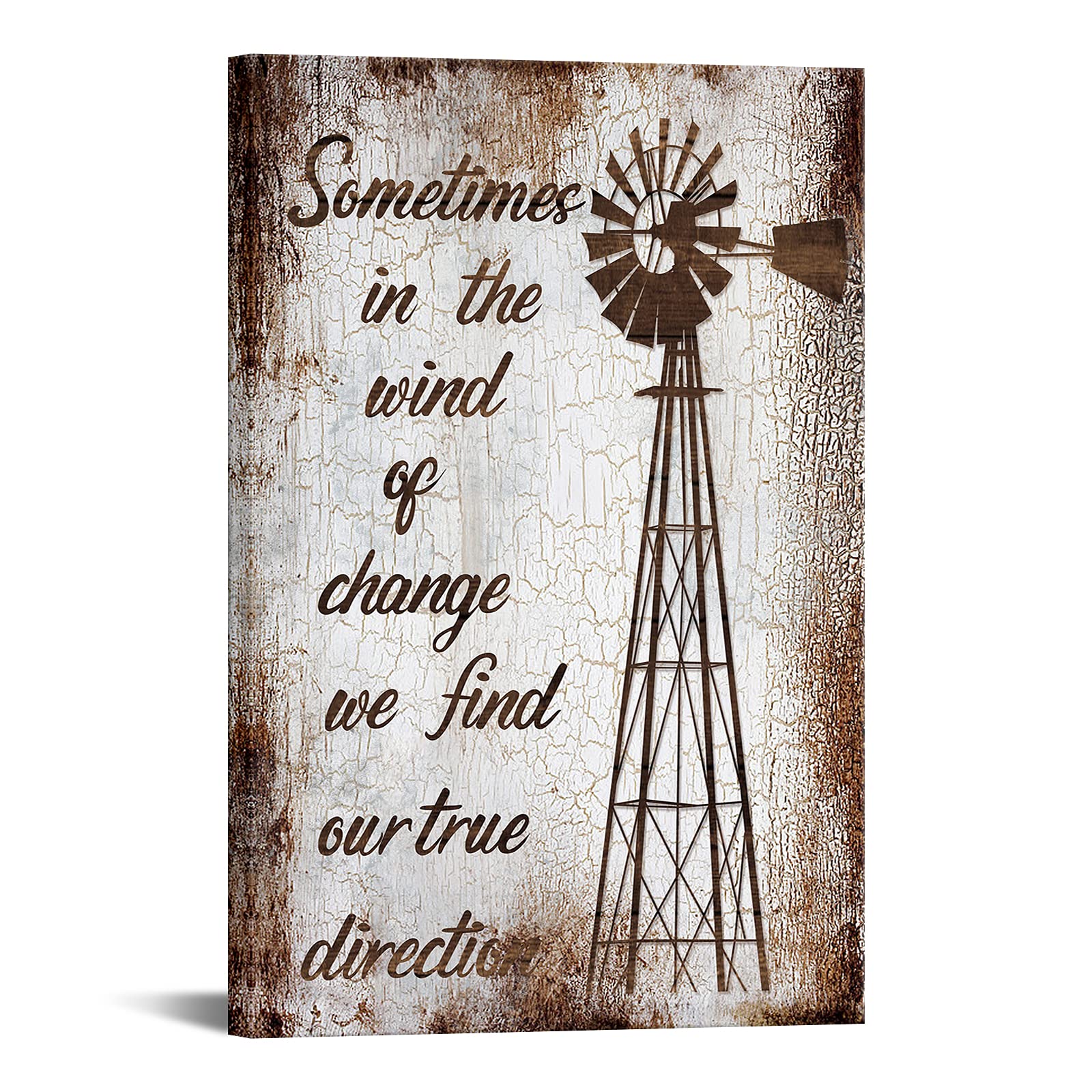 Farmhouse Canvas Wall Art For Living Room Vintage Windmill With Inspirational Quote Pictures Painting On Canvas Rustic Brown Hom