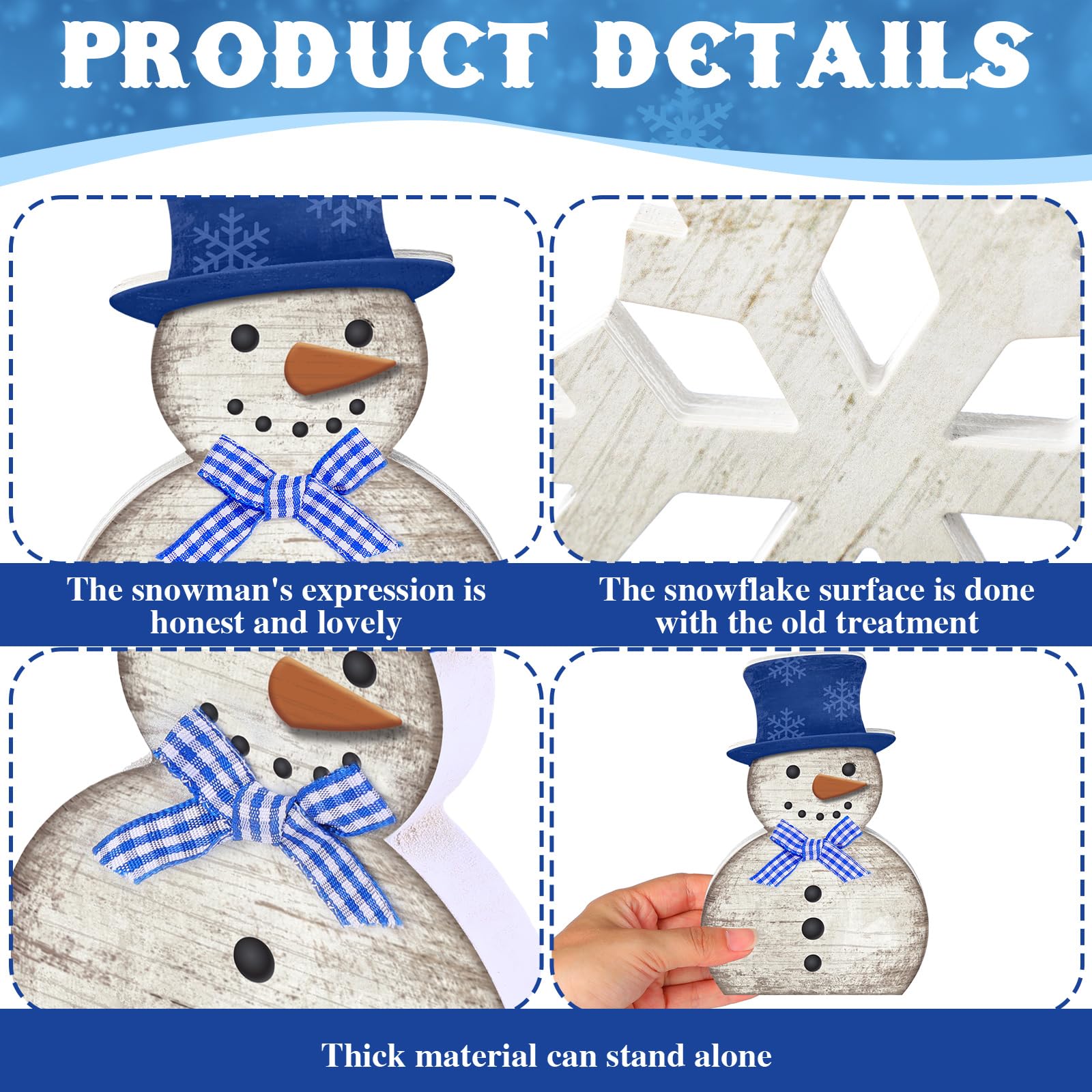 Yousoontic 5 Pcs Snowman Christmas Table Decor Winter Decorations for Home Blue White Snowman Snowflake Tiered Tray Decor Christ