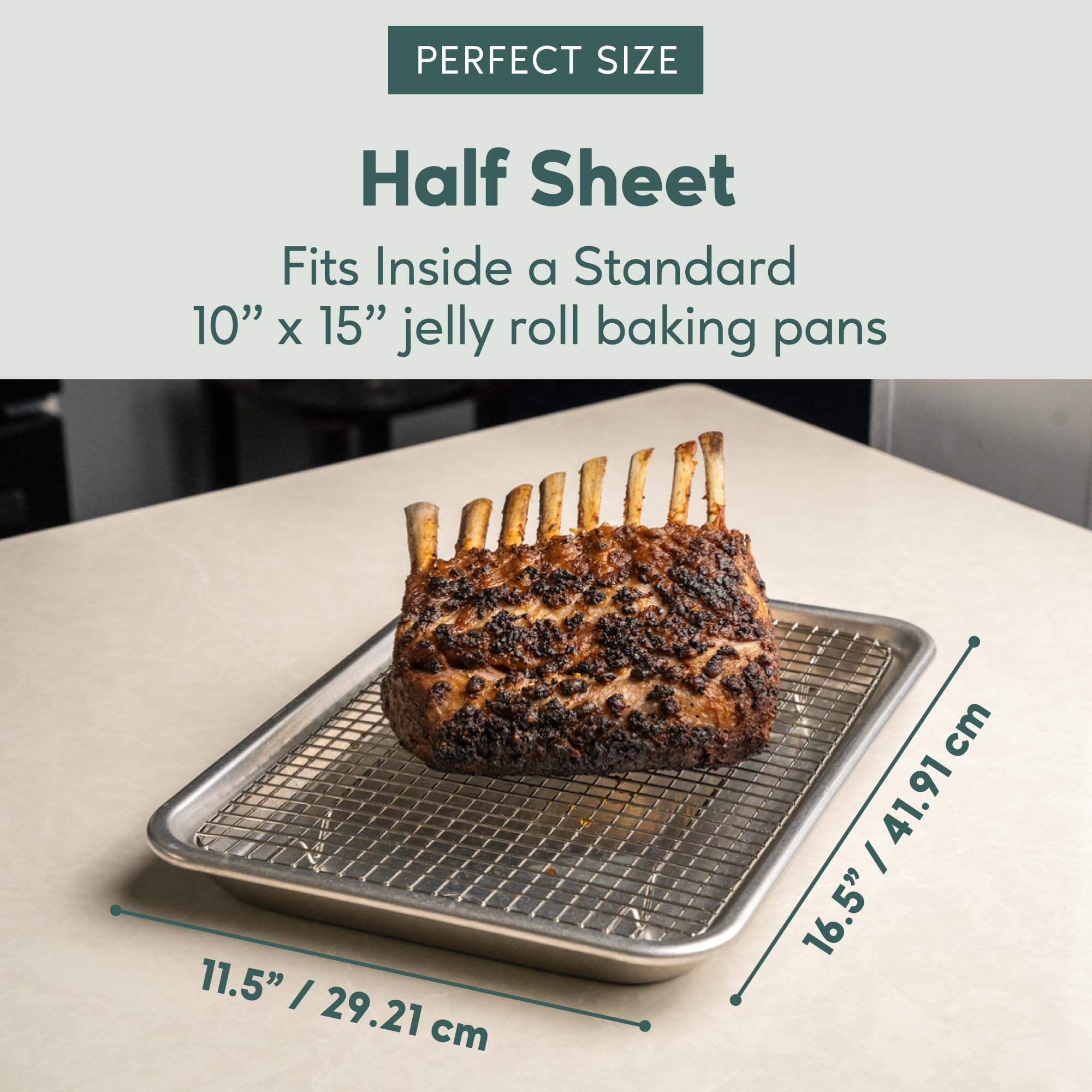 Oven-Safe, Dishwasher-Safe 100% Stainless Steel Cooling And Baking Rack Set - Jelly Roll Sheet Pan Size - Food-Safe, Heavy Duty