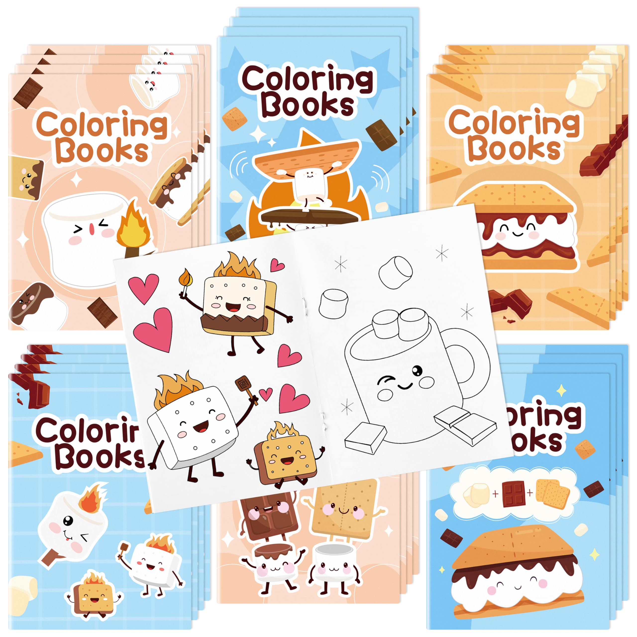 X1zuue Marshmallow Coloring Books for Kids 48Pcs Bulk Campfire Camping Themed Mini Coloring Booklet DIY Art Drawing Book with Ma