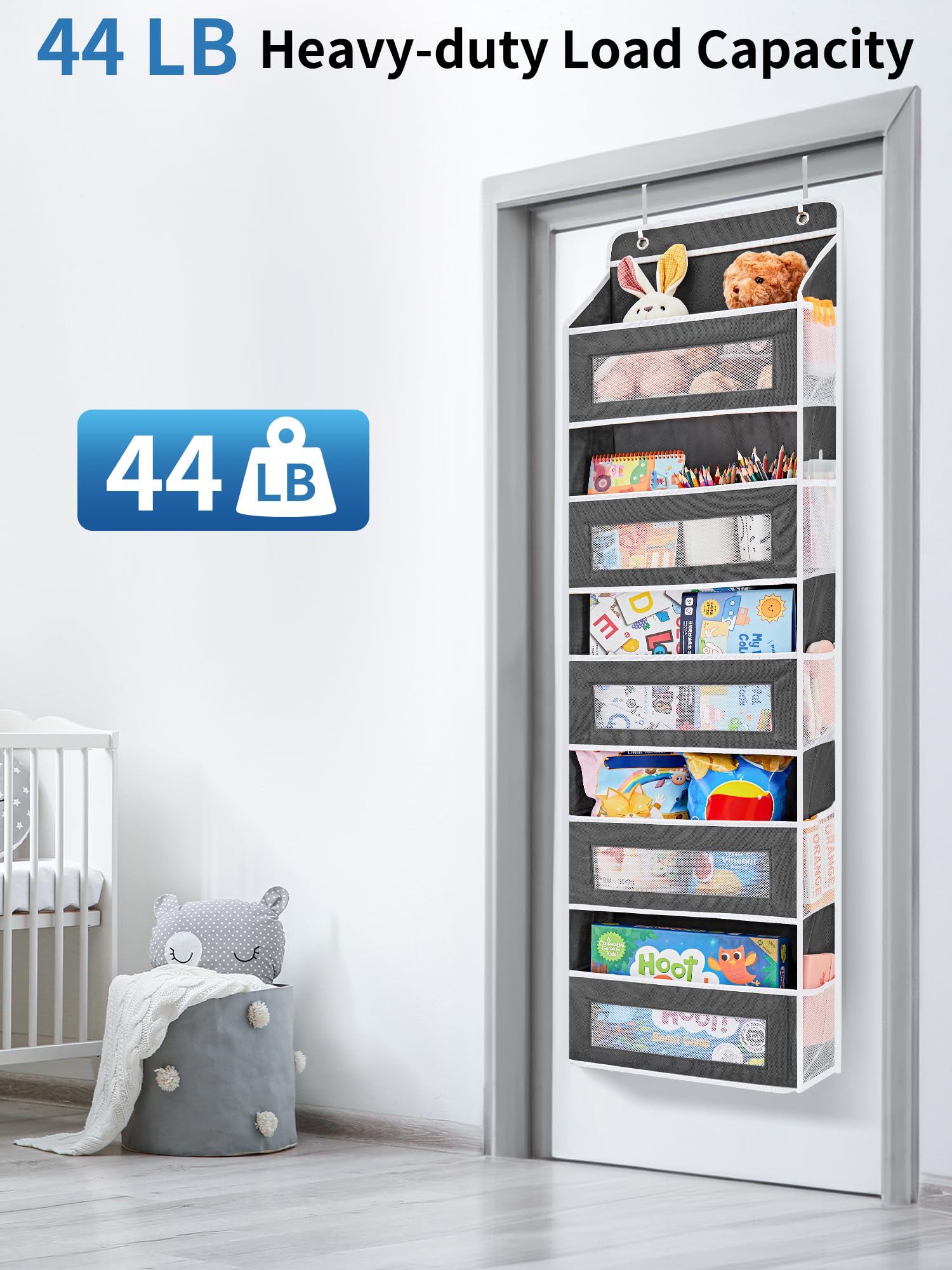 JARLINK Over the Door Organizer Storage  5 Shelf Hanging Door Organizer with 5 Large Capacity Pockets  Anti Tilt 44 lb Load Behind Door Organizer for Bedroom  Bathroom  Pantry  Nursery  (Black)