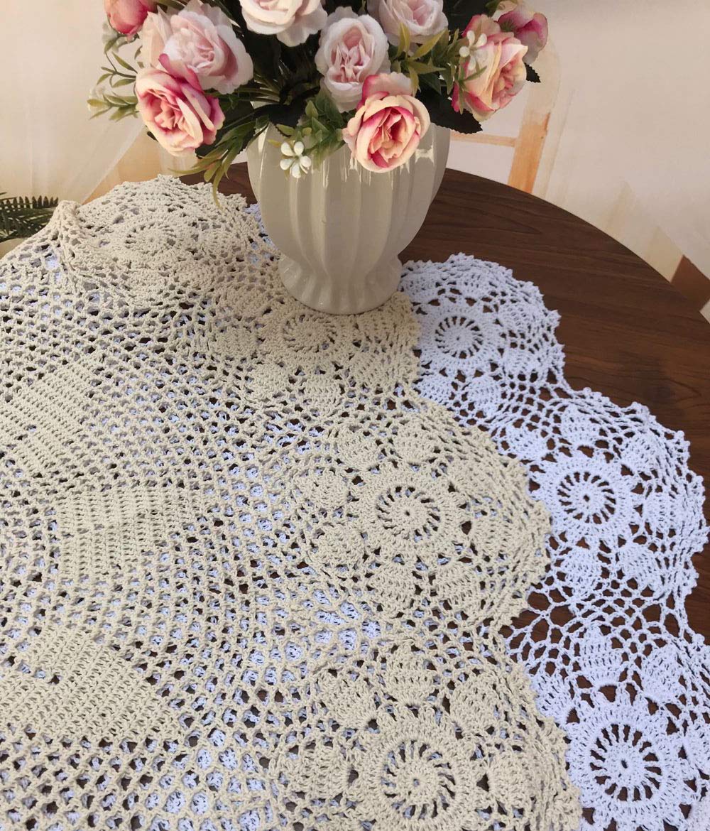 Damanni White Cotton Handmade Crochet Lace Tablecloth Doilies,Round,24 Inch