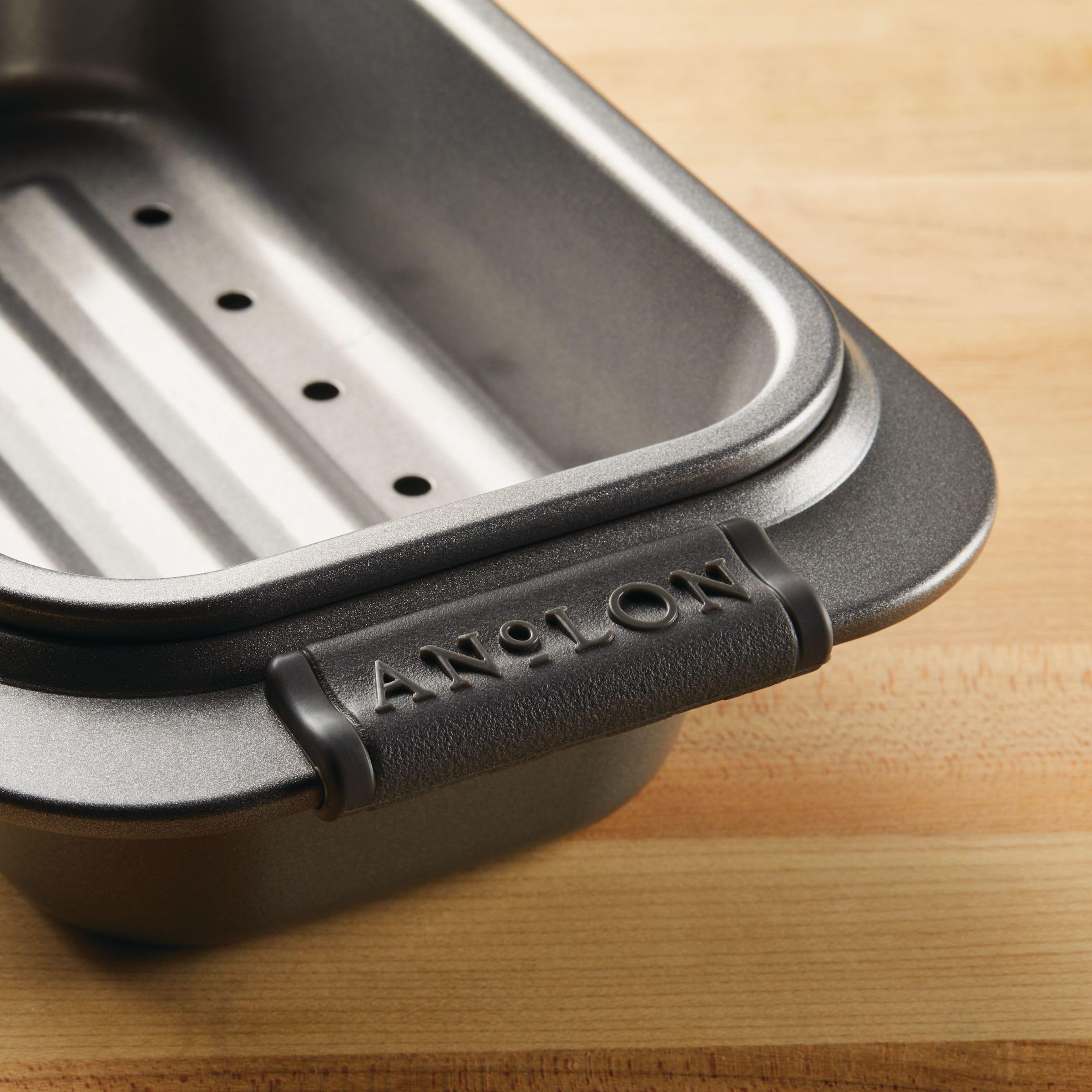 Anolon Advanced Nonstick Bakeware 2-Piece Loaf Pan Set, Gray, Steel, Model 54715 with Silicone Grips