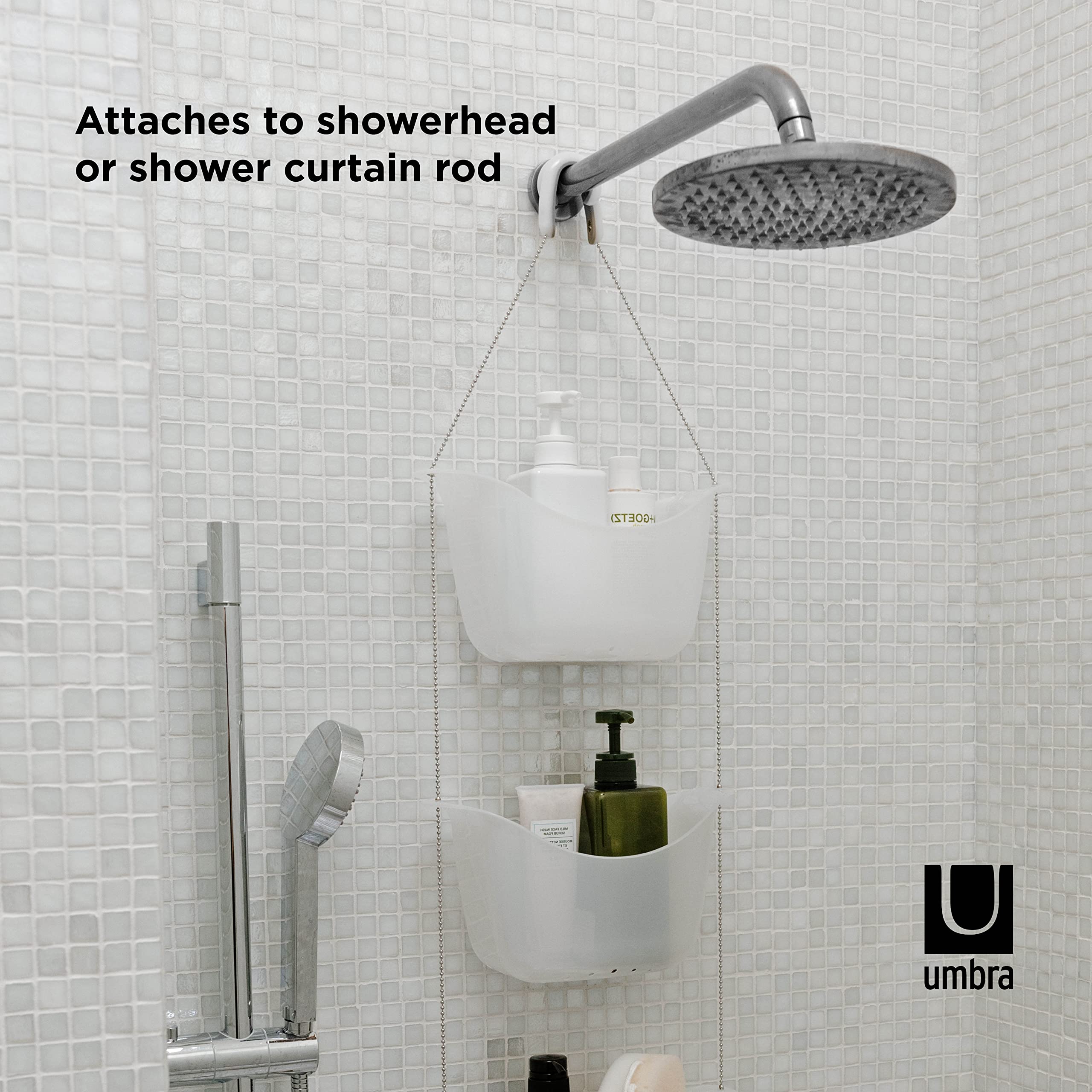 Umbra 022360-670 Bask  White Hanging Shower Caddy  Bathroom Storage and Organizer for Shampoo  Conditioner  Bath Supplies and Accessories  11-1/4'' x 5-1/4'' x 36-1/2'' h