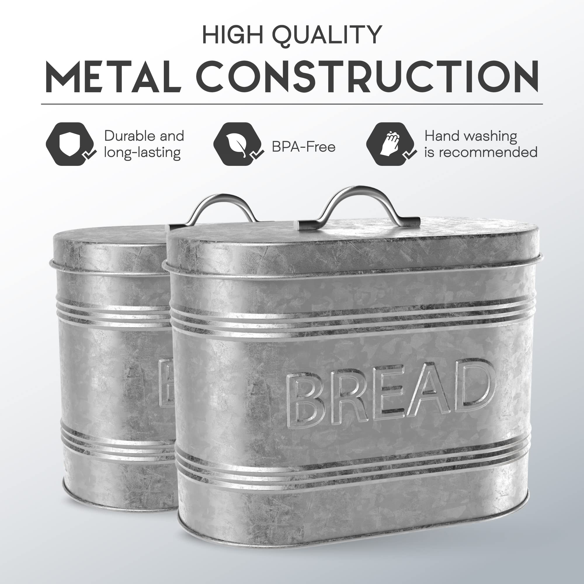 Amici Home, , Rustic Kitchen Galvanized Metal Bread Storage Bin, 288 Oz, Gray
