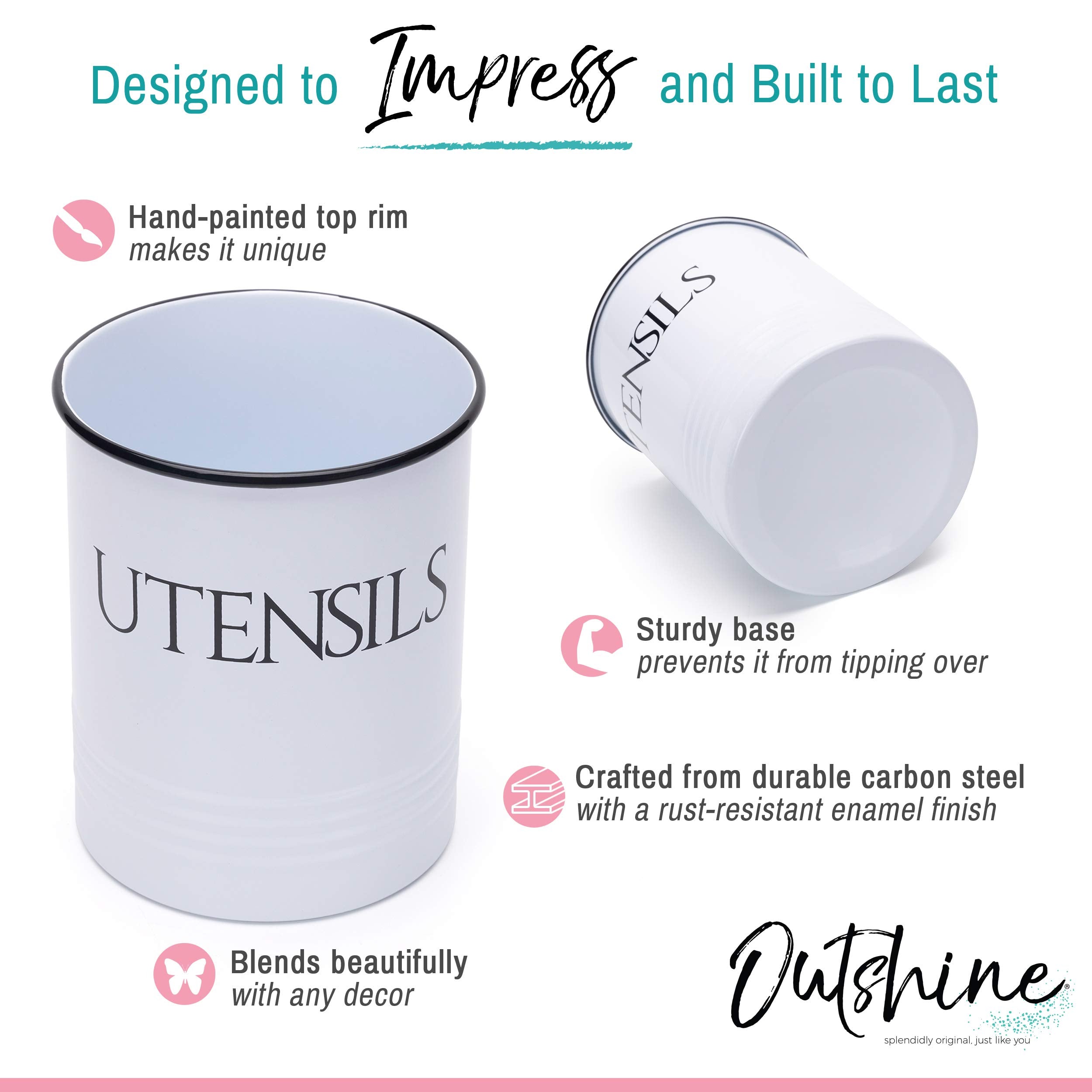 Outshine Large Cooking Utensil Holder For Kitchen Counter | White Kitchen Utensil Holder For Countertop | Farmhouse Kitchen Deco