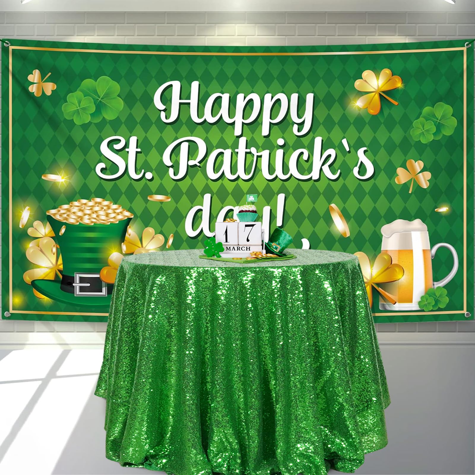 Partydelight Green Sequin Tablecloth 90 Inch Round Tablecloth Glitter Tablecloth For Party Baby Shower Christmas Decorations